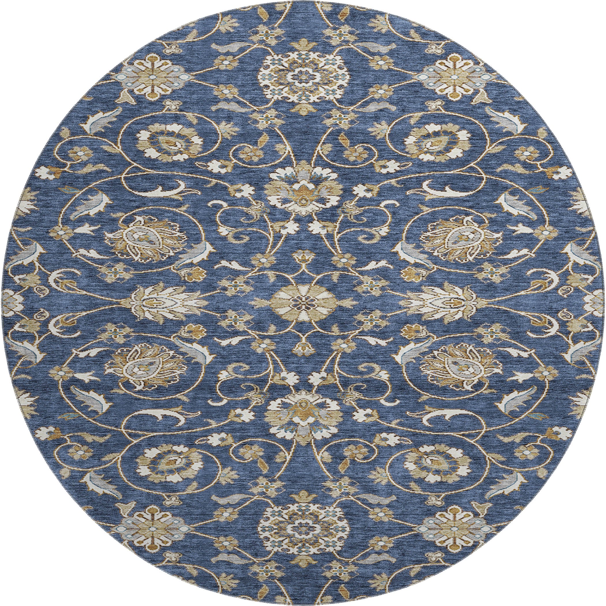 Lucerne Machine Washable Transitional Navy Blue Rug 8' x 8' #shape_Round
