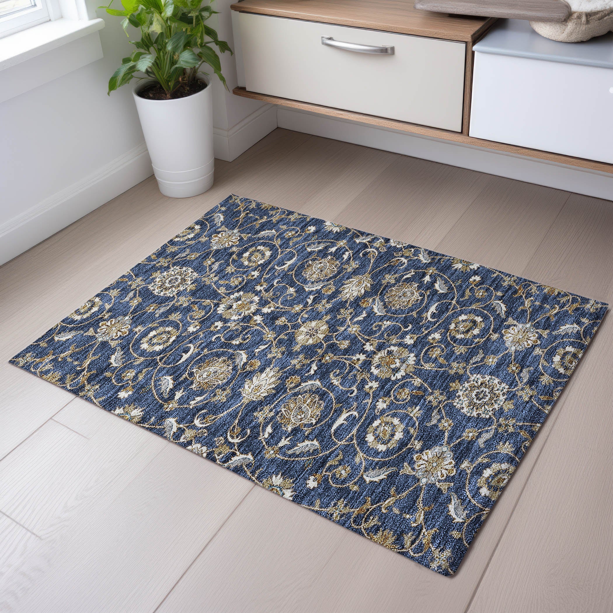 Lucerne Machine Washable Transitional Navy Blue Rug 1'8" x 2'6" #shape_Rectangle