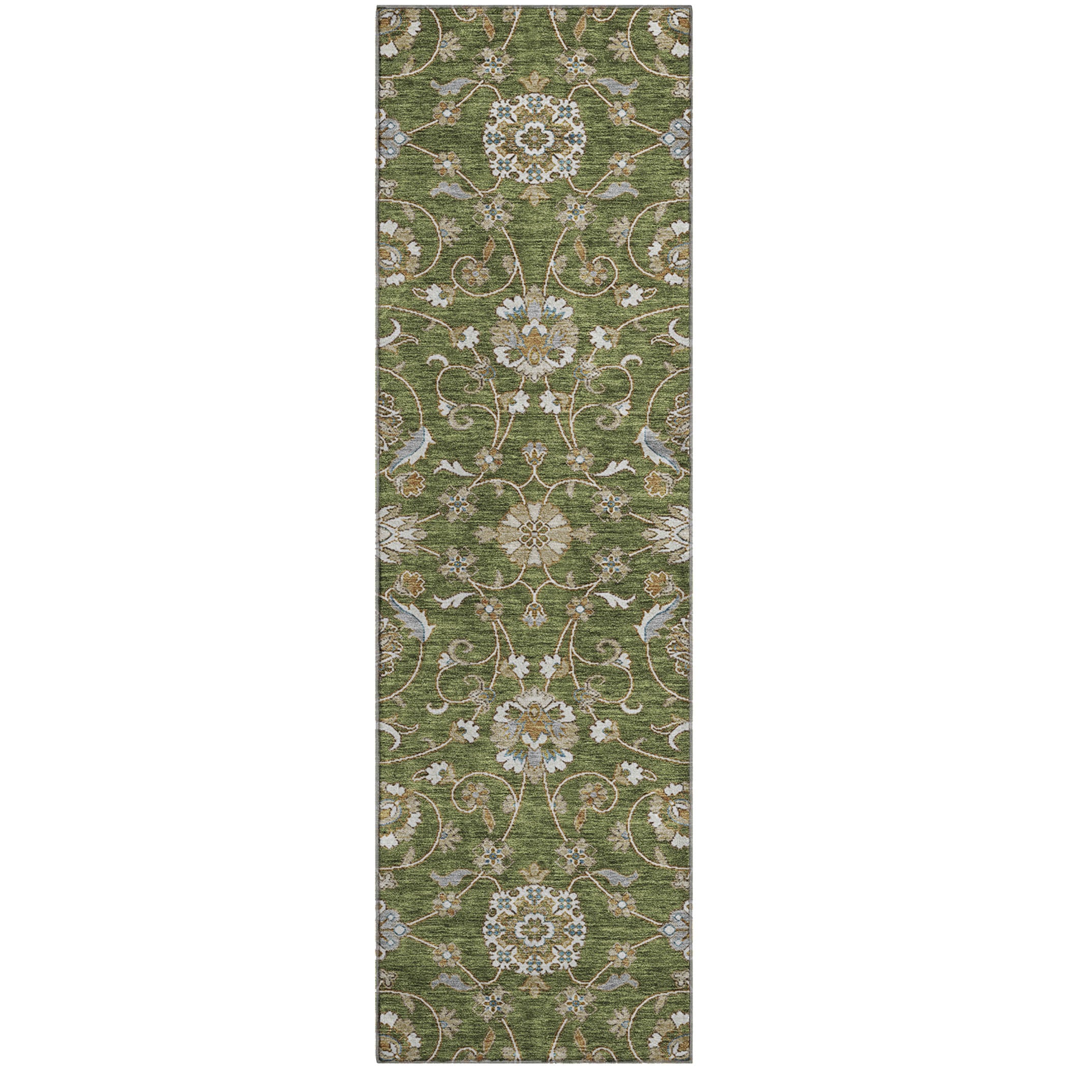 Lucerne Machine Washable Transitional Olive Green Rug 2'3" x 7'6" #shape_Runner