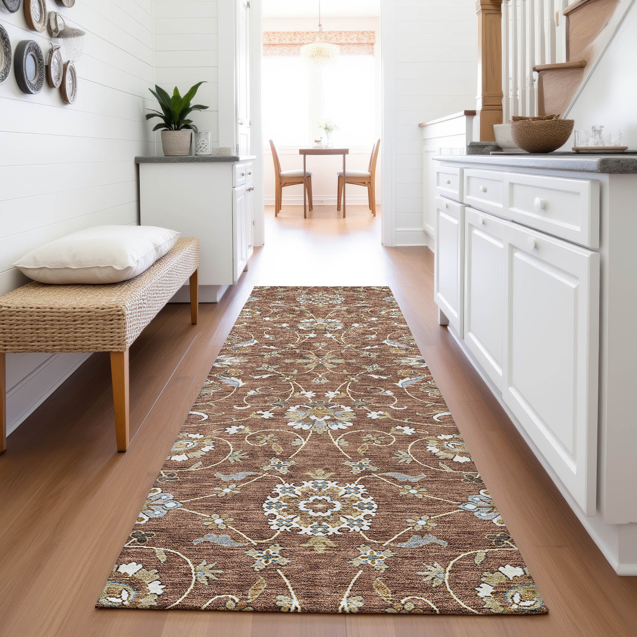 Lucerne Machine Washable Transitional Paprika Orange Rug 2'3" x 7'6" #shape_Runner
