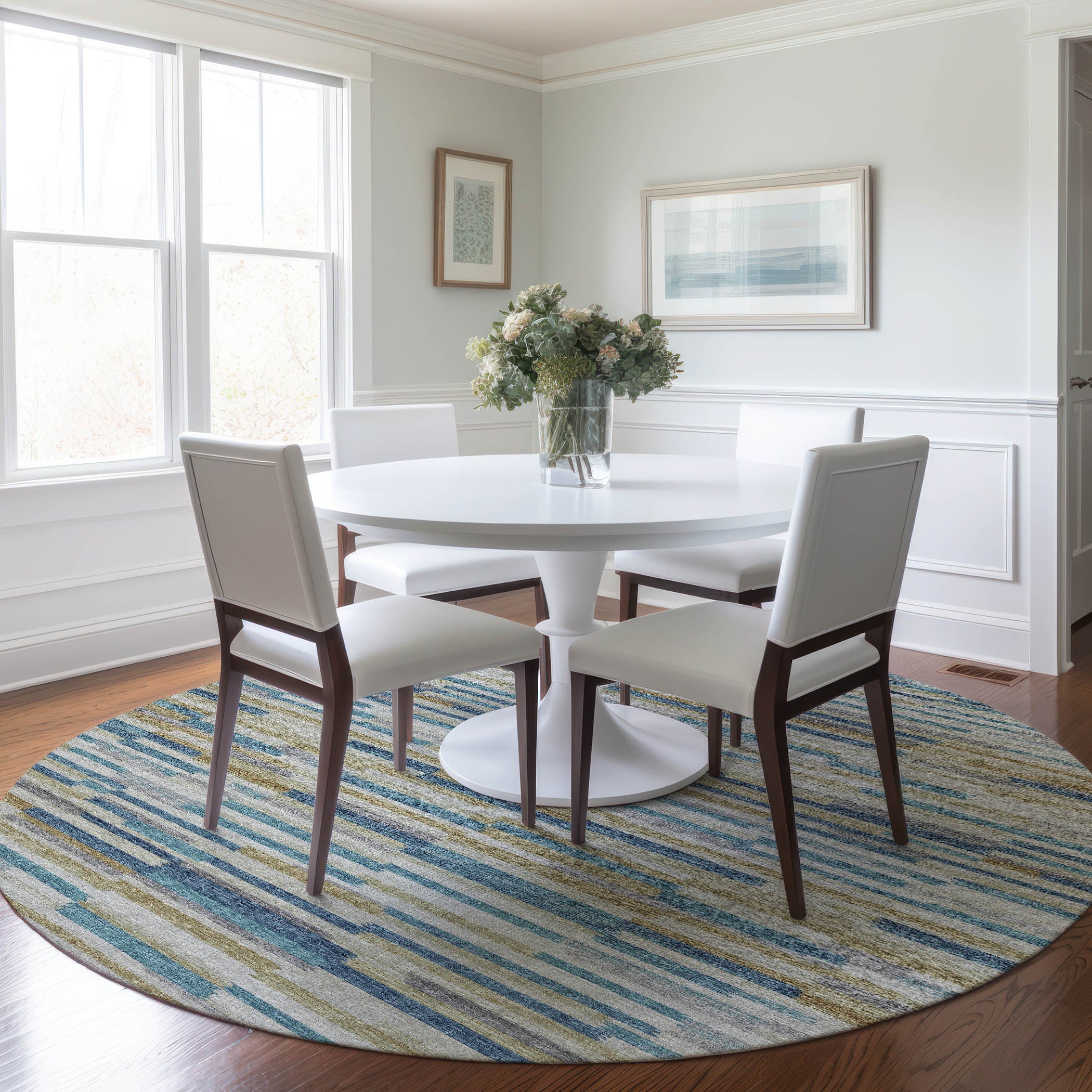 Marrakech Machine Washable Transitional Blue Rug 8' x 8' #shape_Round
