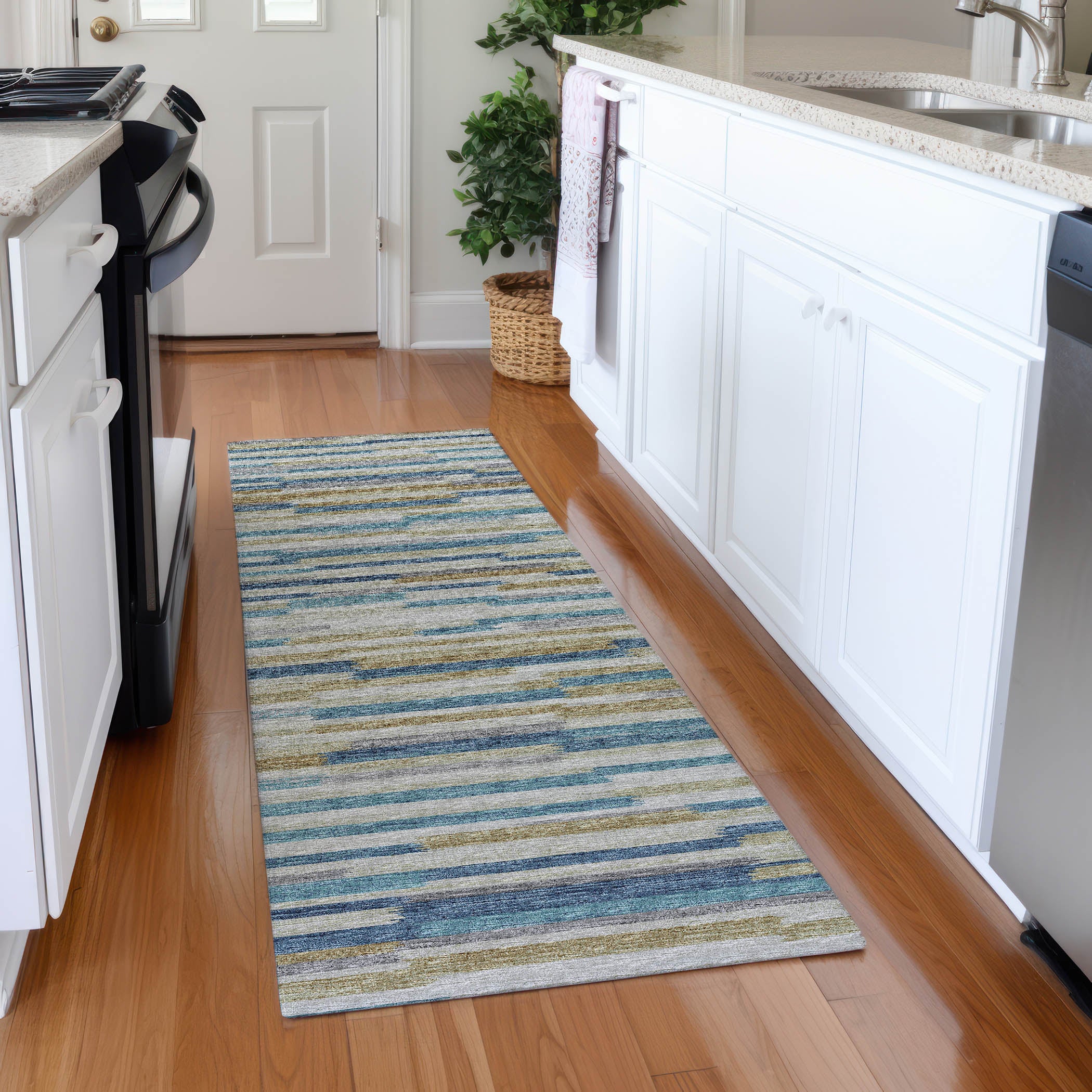 Marrakech Machine Washable Transitional Blue Rug 2'3" x 7'6" #shape_Runner