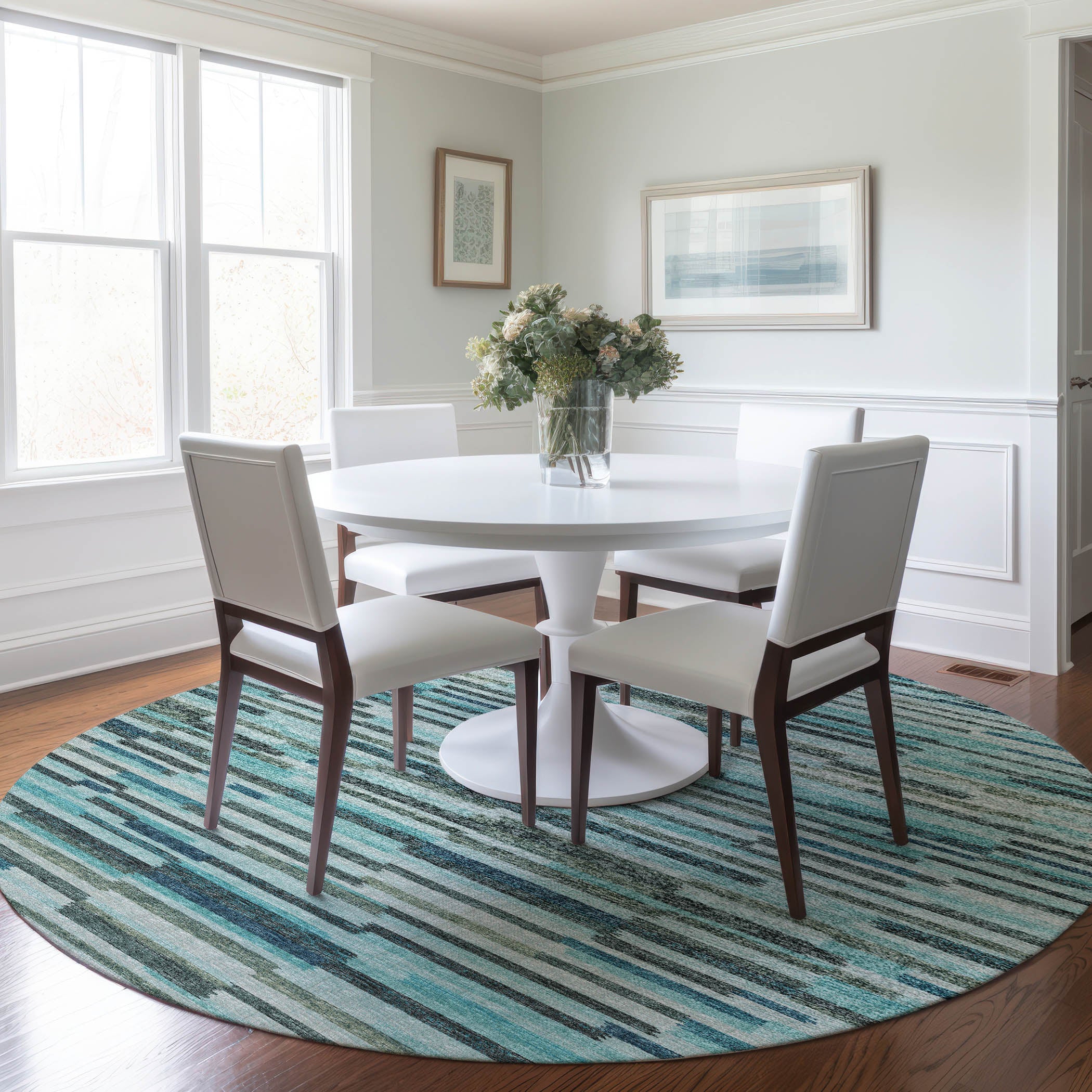 Marrakech Machine Washable Transitional Turquoise Blue Rug 8' x 8' #shape_Round