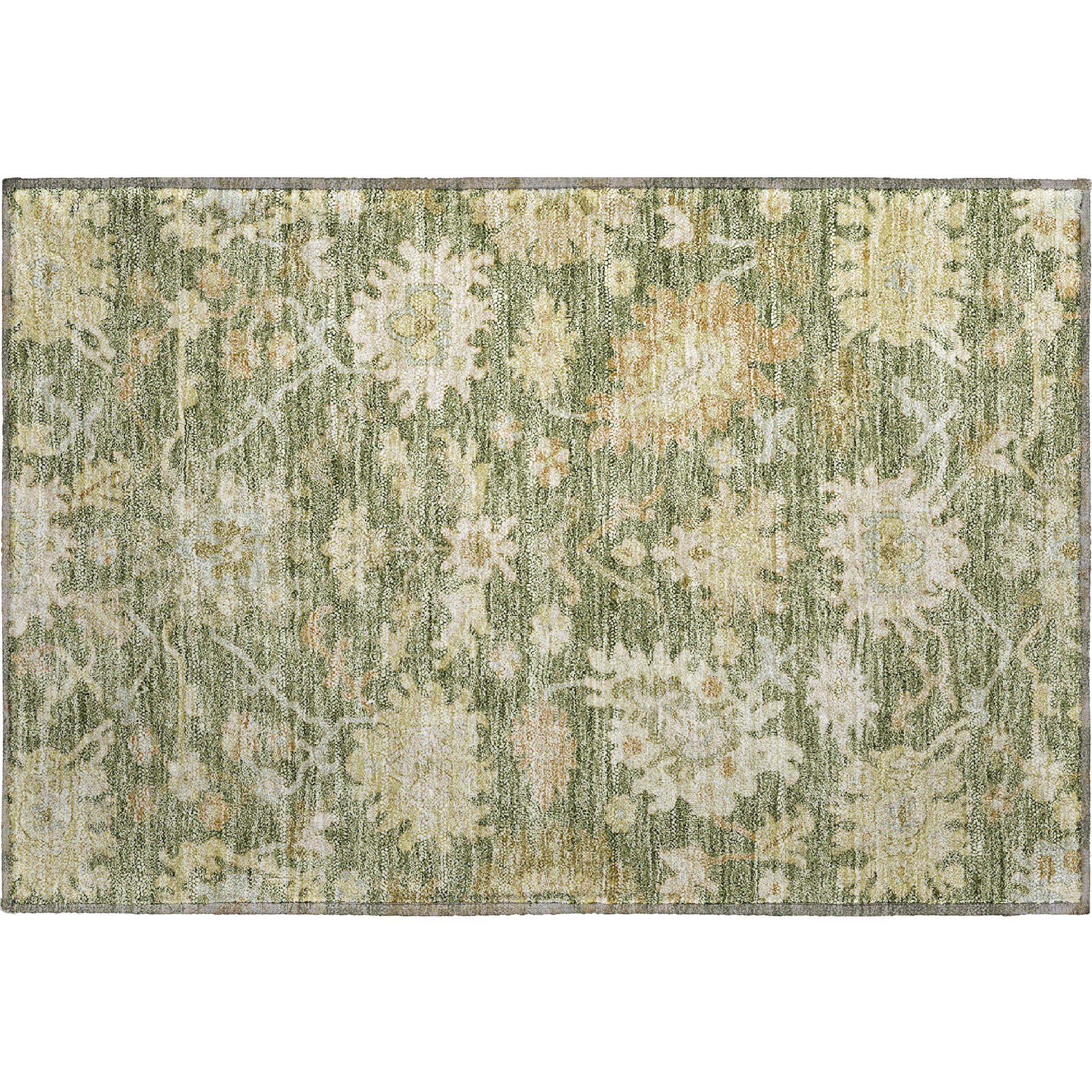 Baku Machine Washable Traditional Aloe Green Rug 1'8" x 2'6" #shape_Rectangle