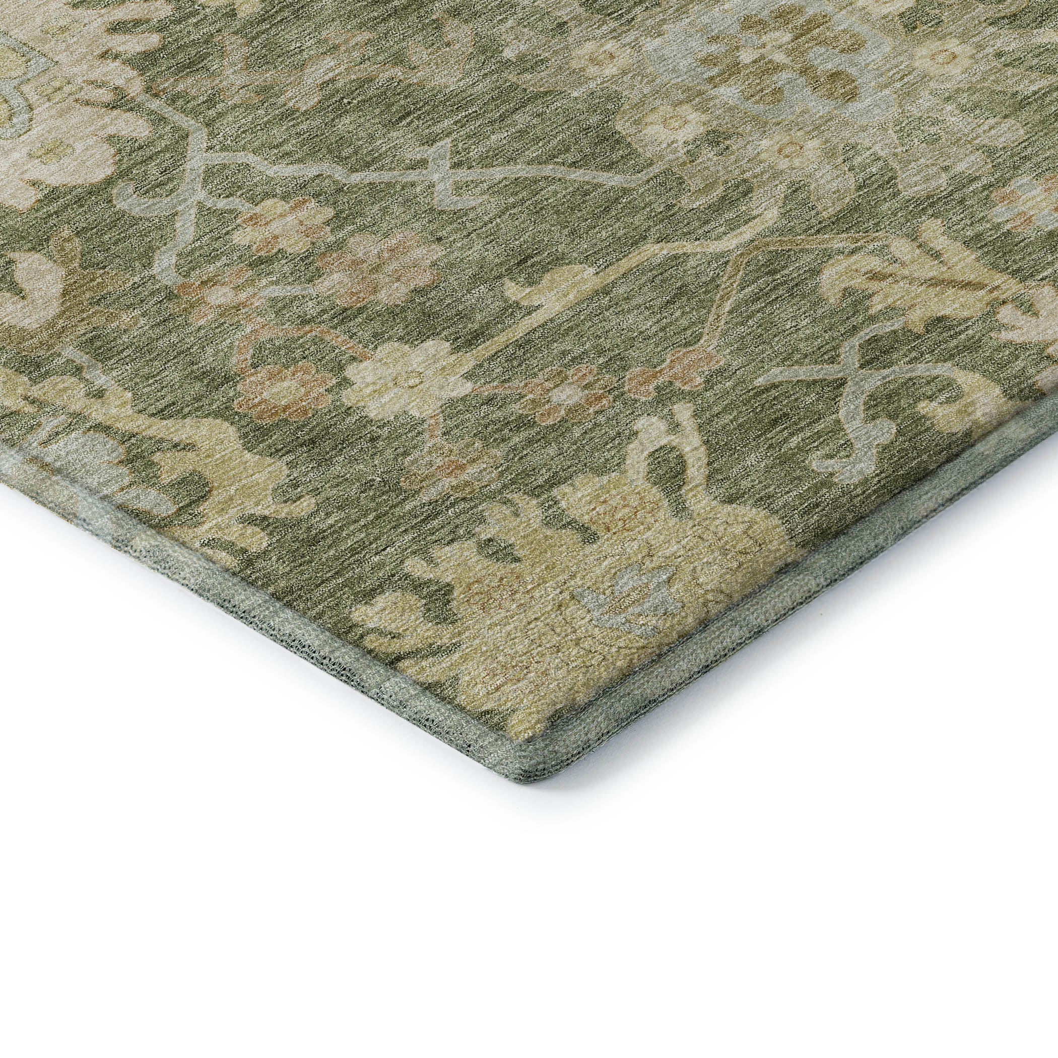 Baku Machine Washable Traditional Aloe Green Rug 1'8" x 2'6" #shape_Rectangle