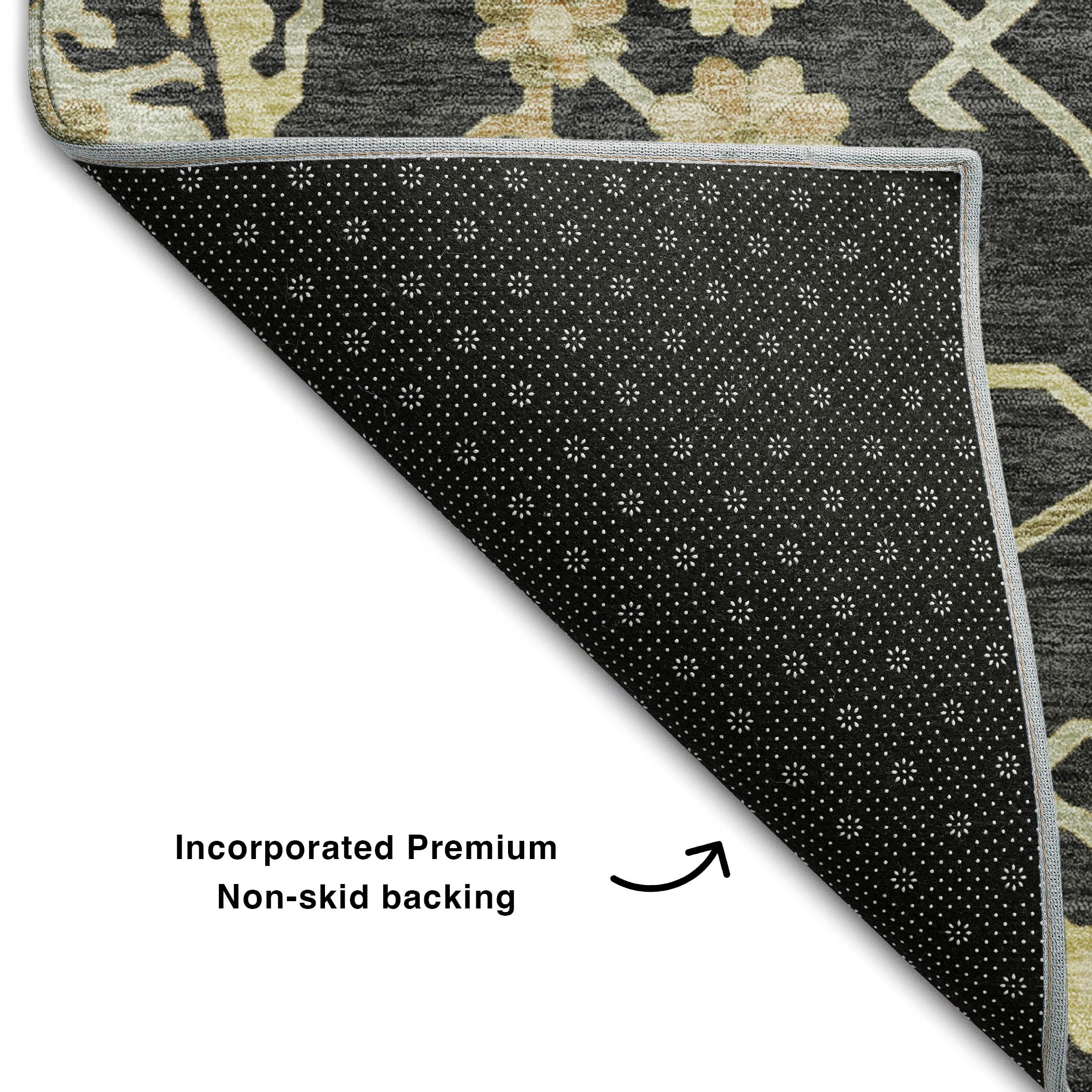Baku Machine Washable Traditional Black Rug 1'8" x 2'6" #shape_Rectangle