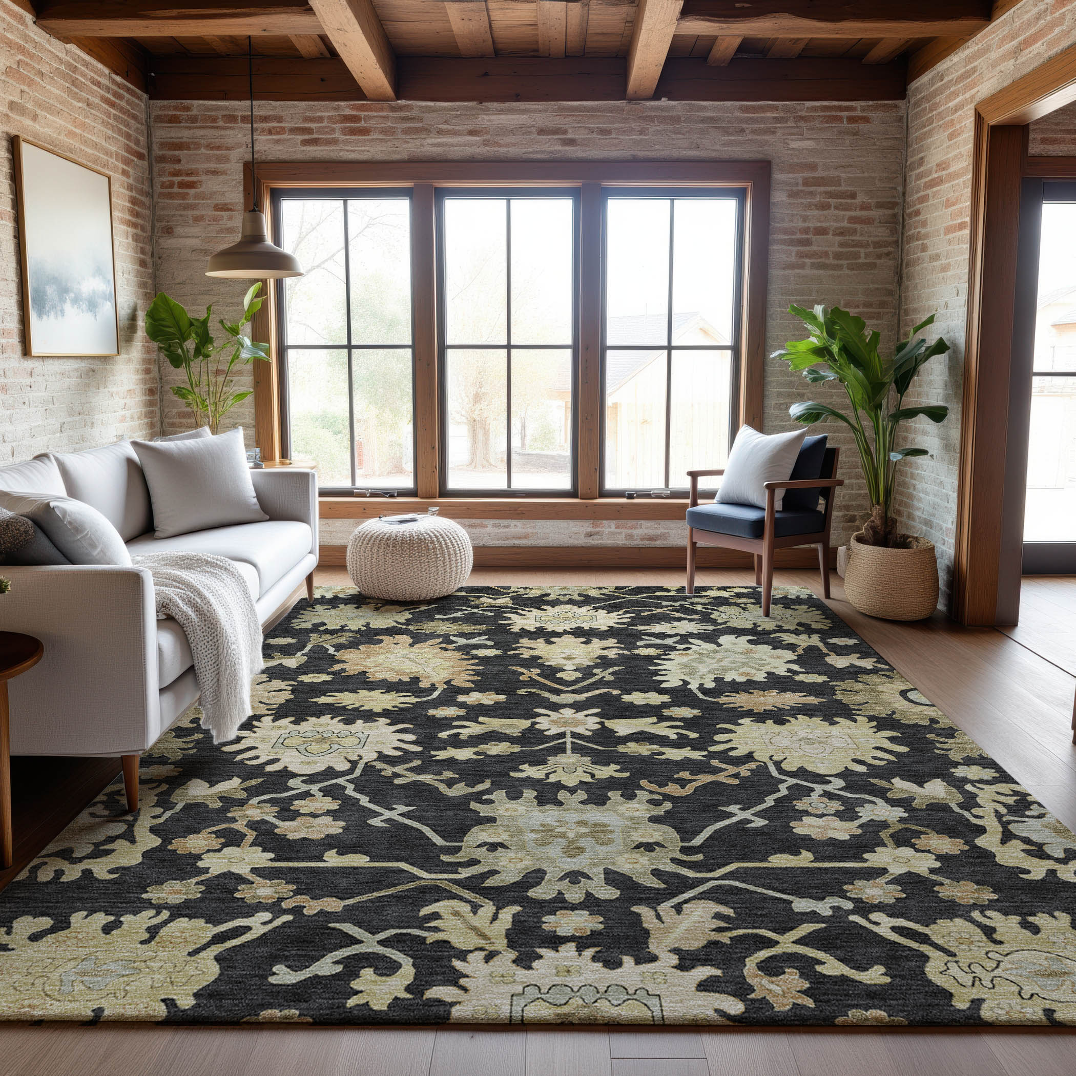 Baku Machine Washable Traditional Black Rug 2'6" x 3'10" #shape_Rectangle