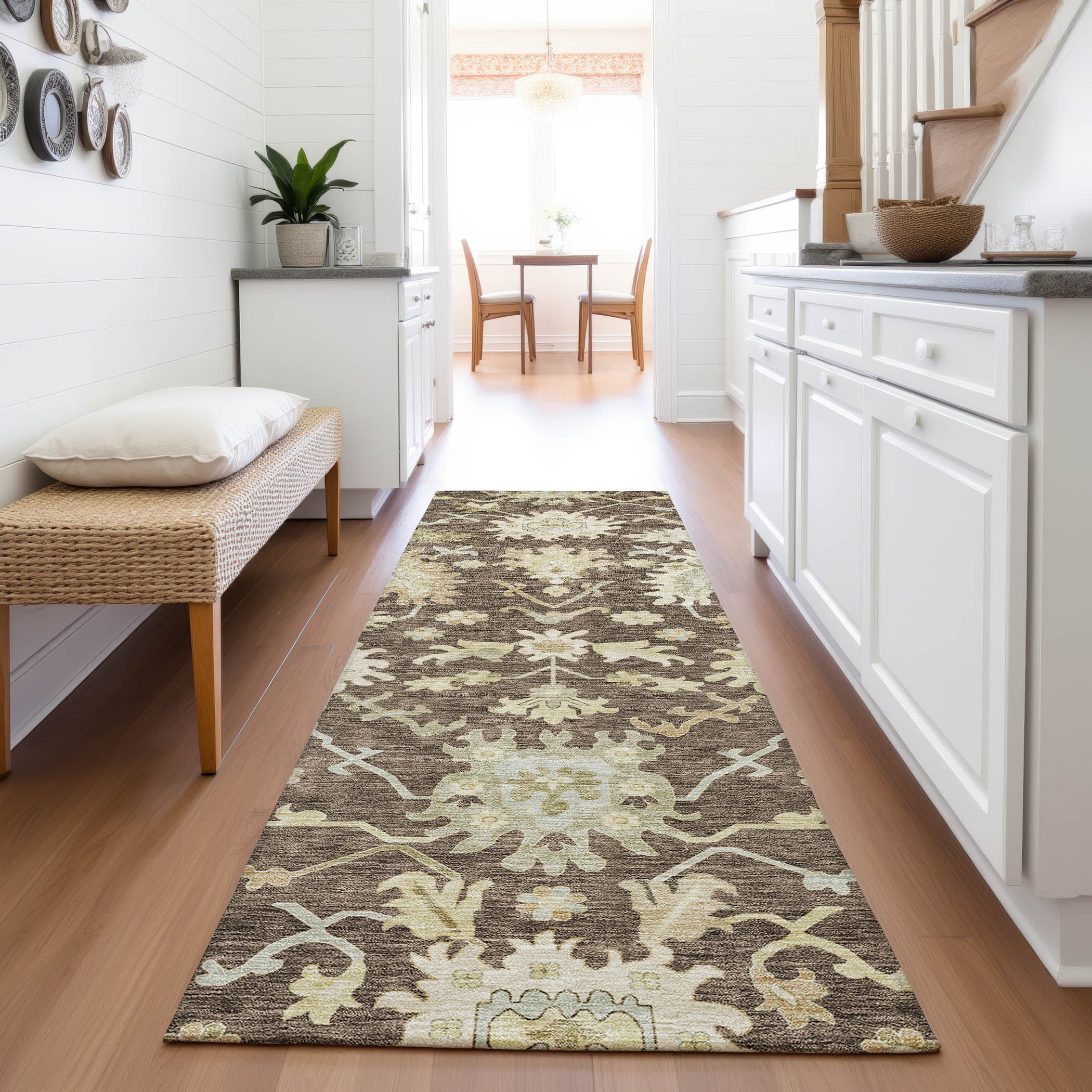 Baku Machine Washable Traditional Chocolate Brown Rug 2'3" x 7'6" #shape_Runner