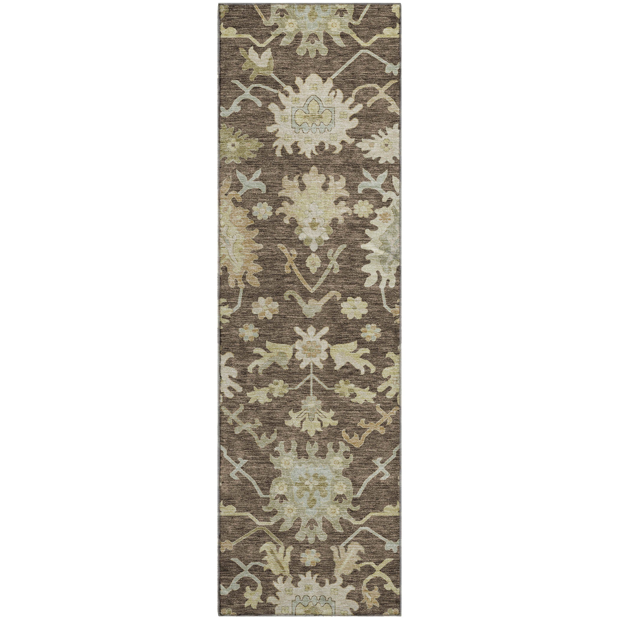 Baku Machine Washable Traditional Chocolate Brown Rug 2'3" x 7'6" #shape_Runner