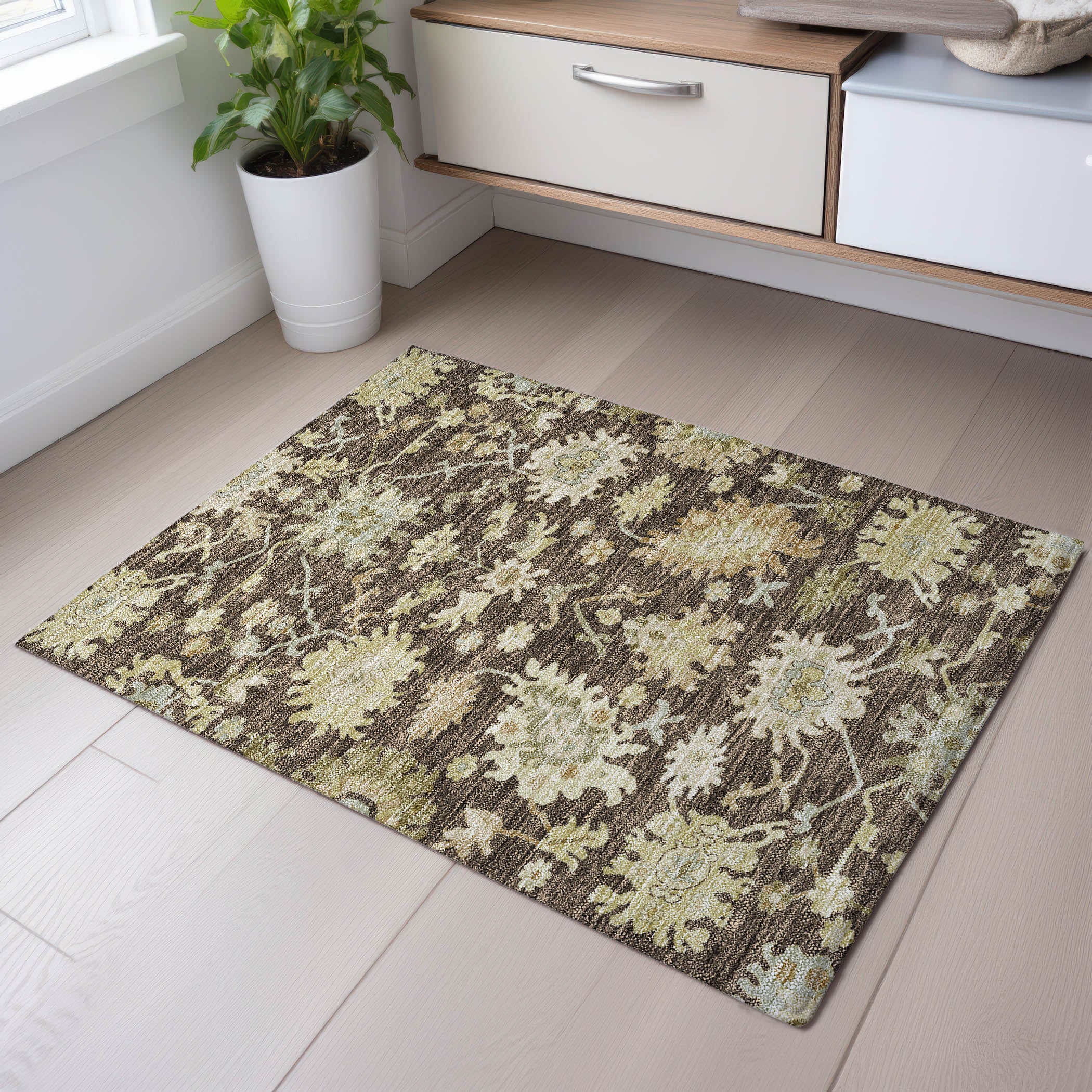 Baku Machine Washable Traditional Chocolate Brown Rug 1'8" x 2'6" #shape_Rectangle