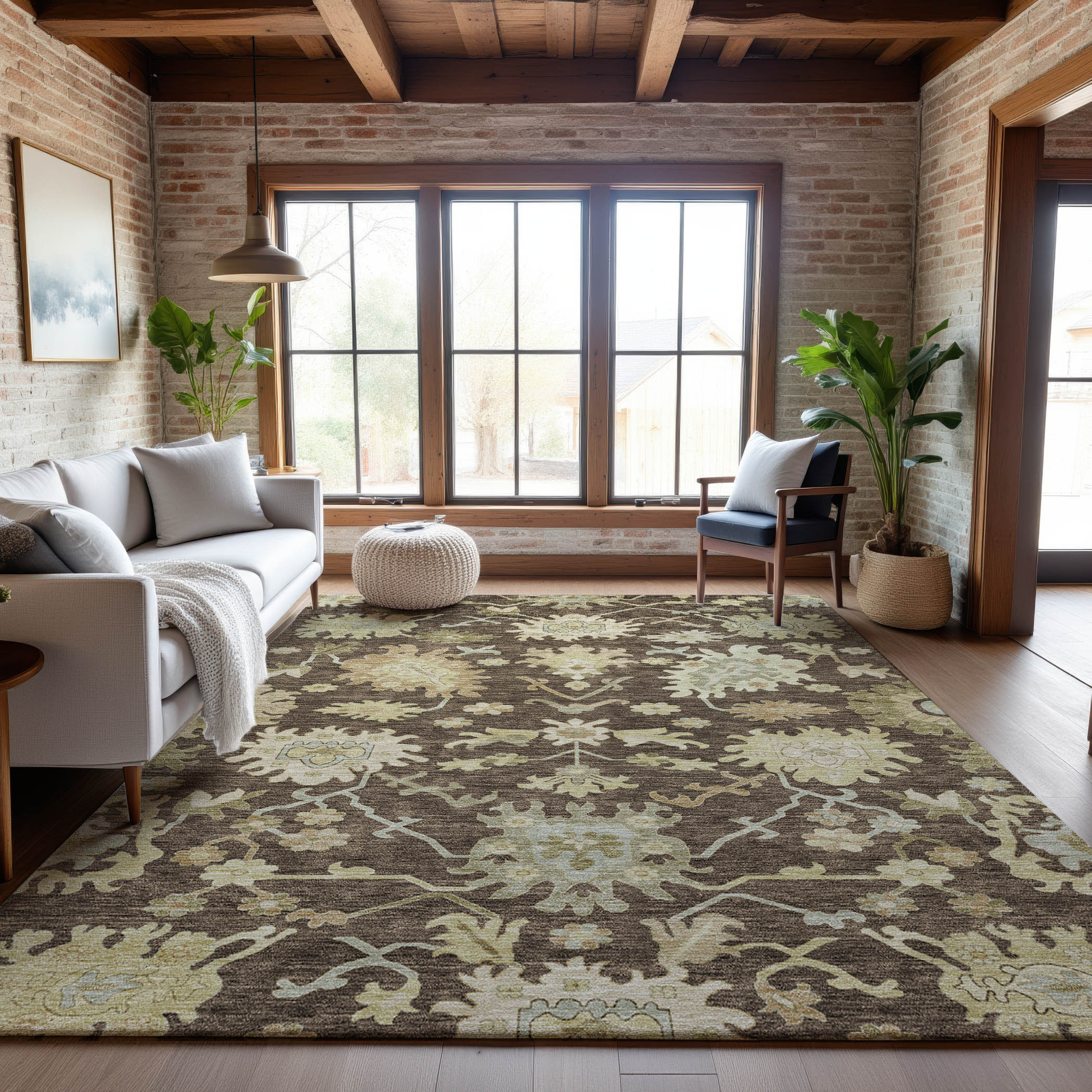 Baku Machine Washable Traditional Chocolate Brown Rug 2'6" x 3'10" #shape_Rectangle