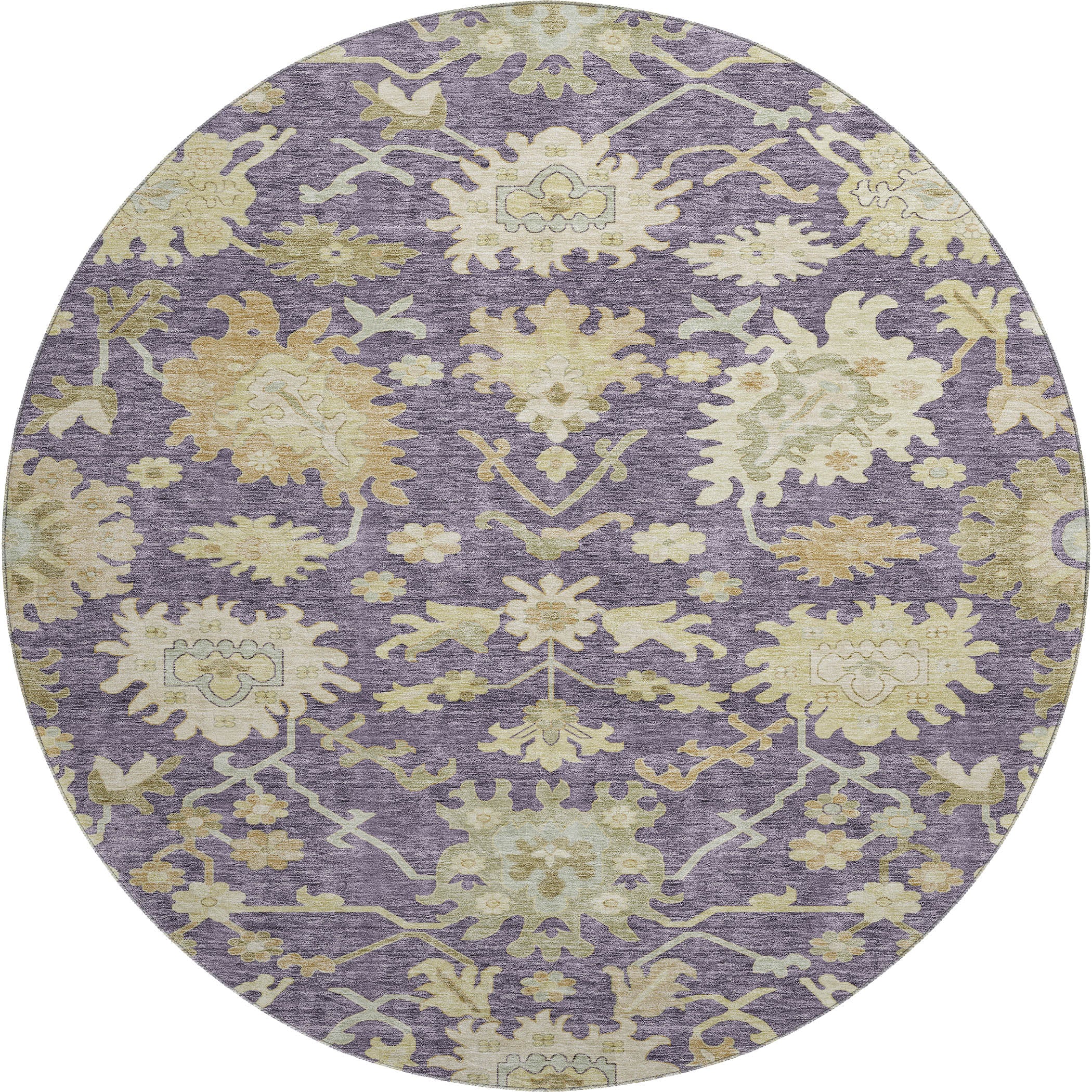 Baku Machine Washable Traditional Eggplant Purple Rug 8' x 8' #shape_Round
