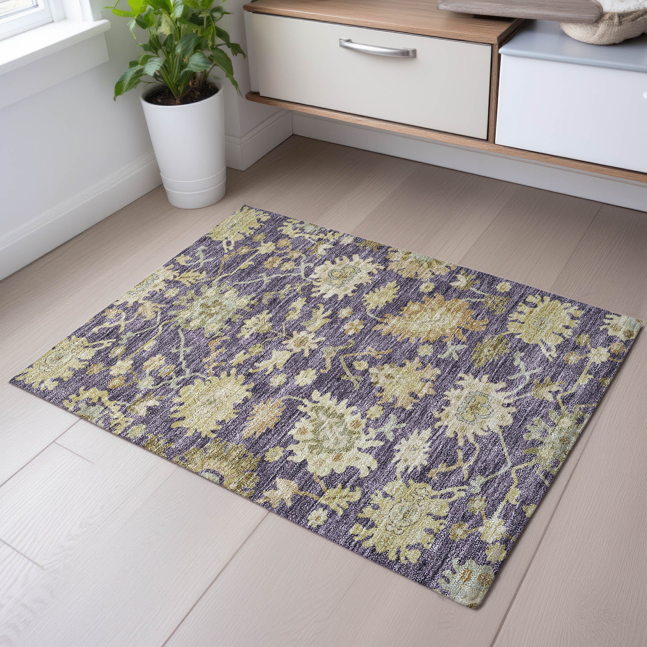 Baku Machine Washable Traditional Eggplant Purple Rug 1'8" x 2'6" #shape_Rectangle