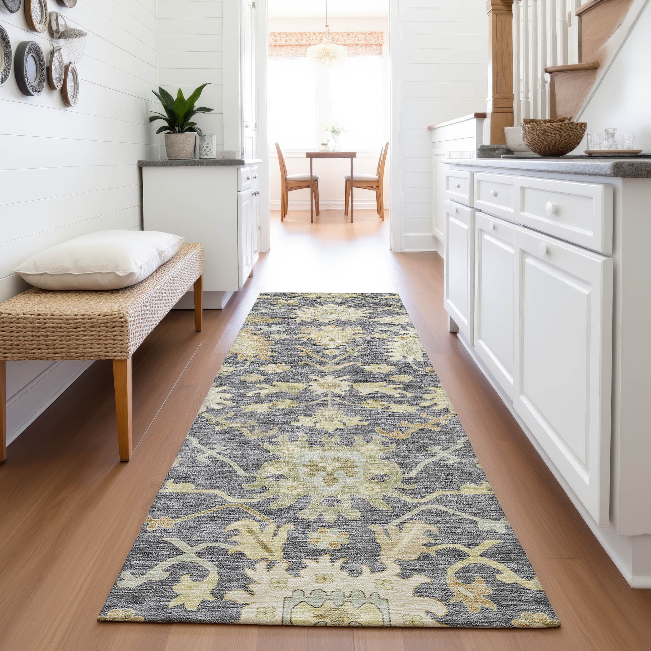 Baku Machine Washable Traditional Gray Rug 2'3" x 7'6" #shape_Runner