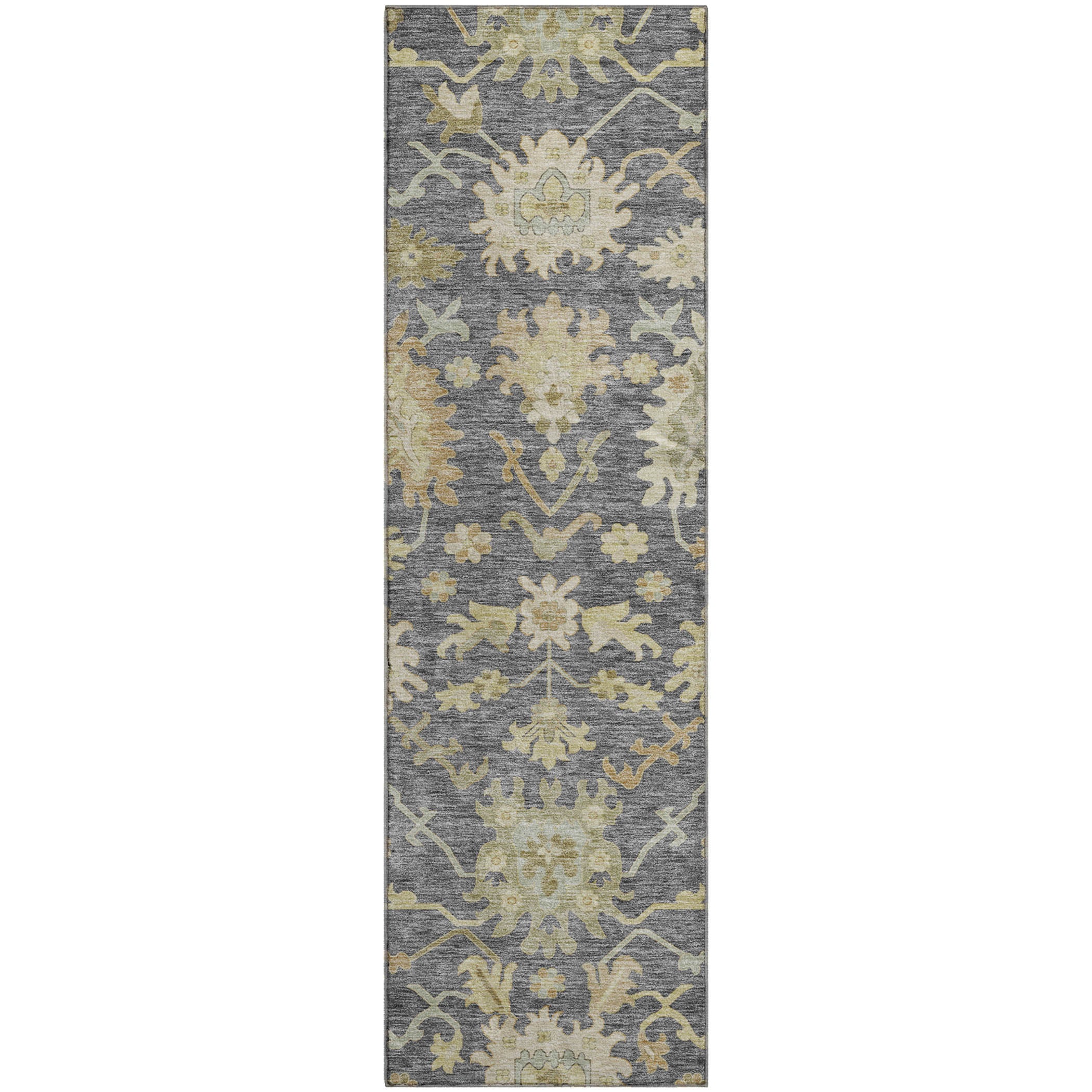 Baku Machine Washable Traditional Gray Rug 2'3" x 7'6" #shape_Runner