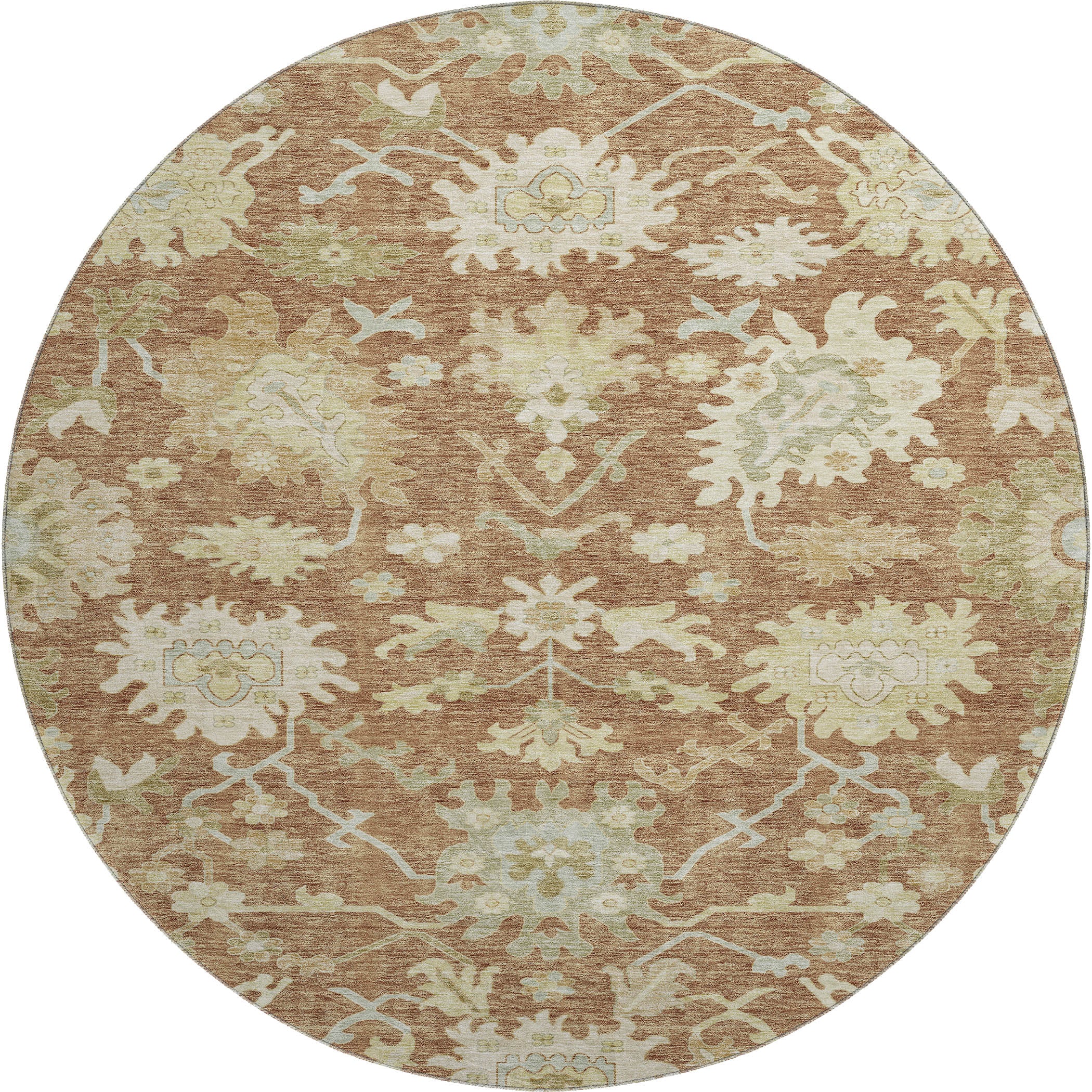 Baku Machine Washable Traditional Paprika Orange Rug 8' x 8' #shape_Round