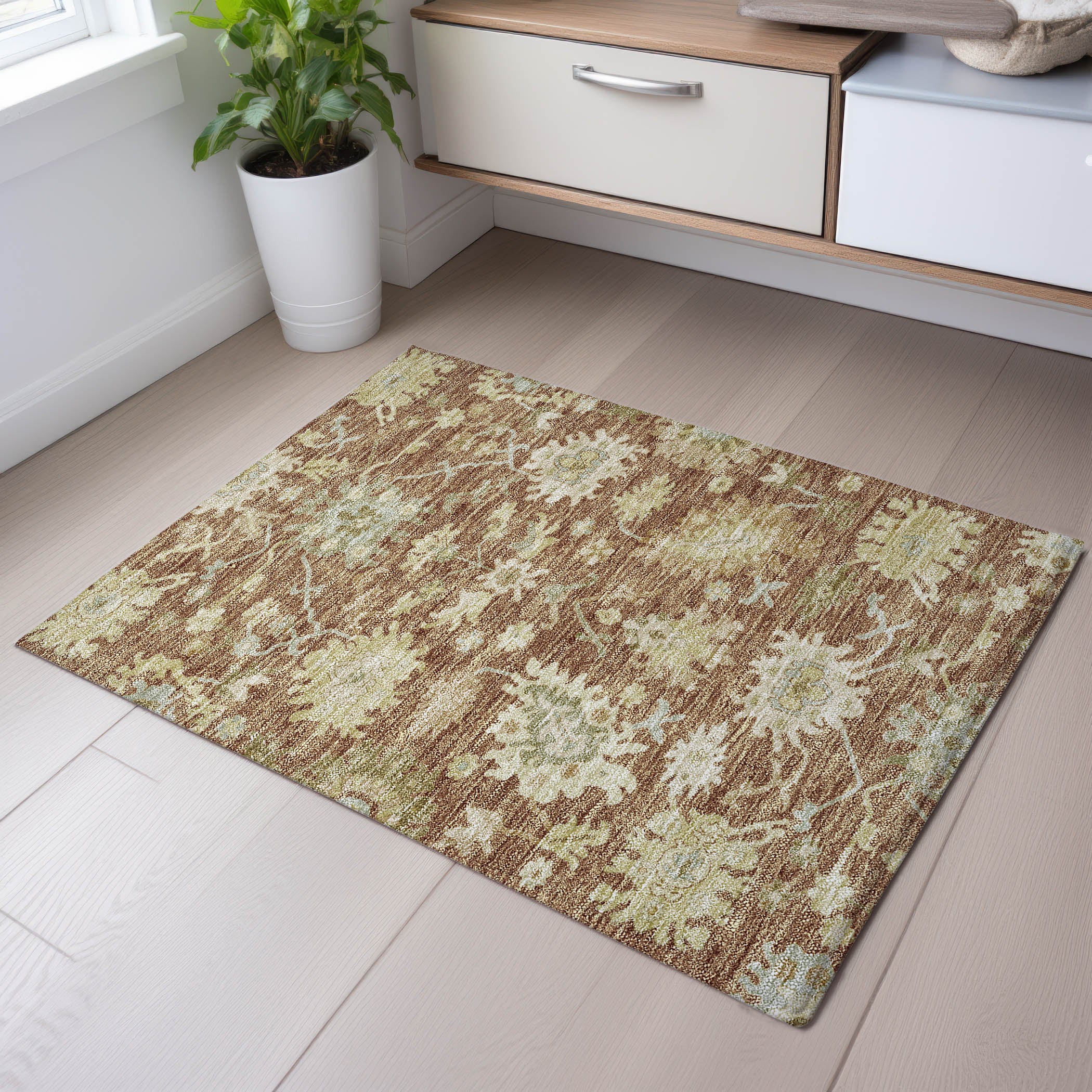 Baku Machine Washable Traditional Paprika Orange Rug 1'8" x 2'6" #shape_Rectangle
