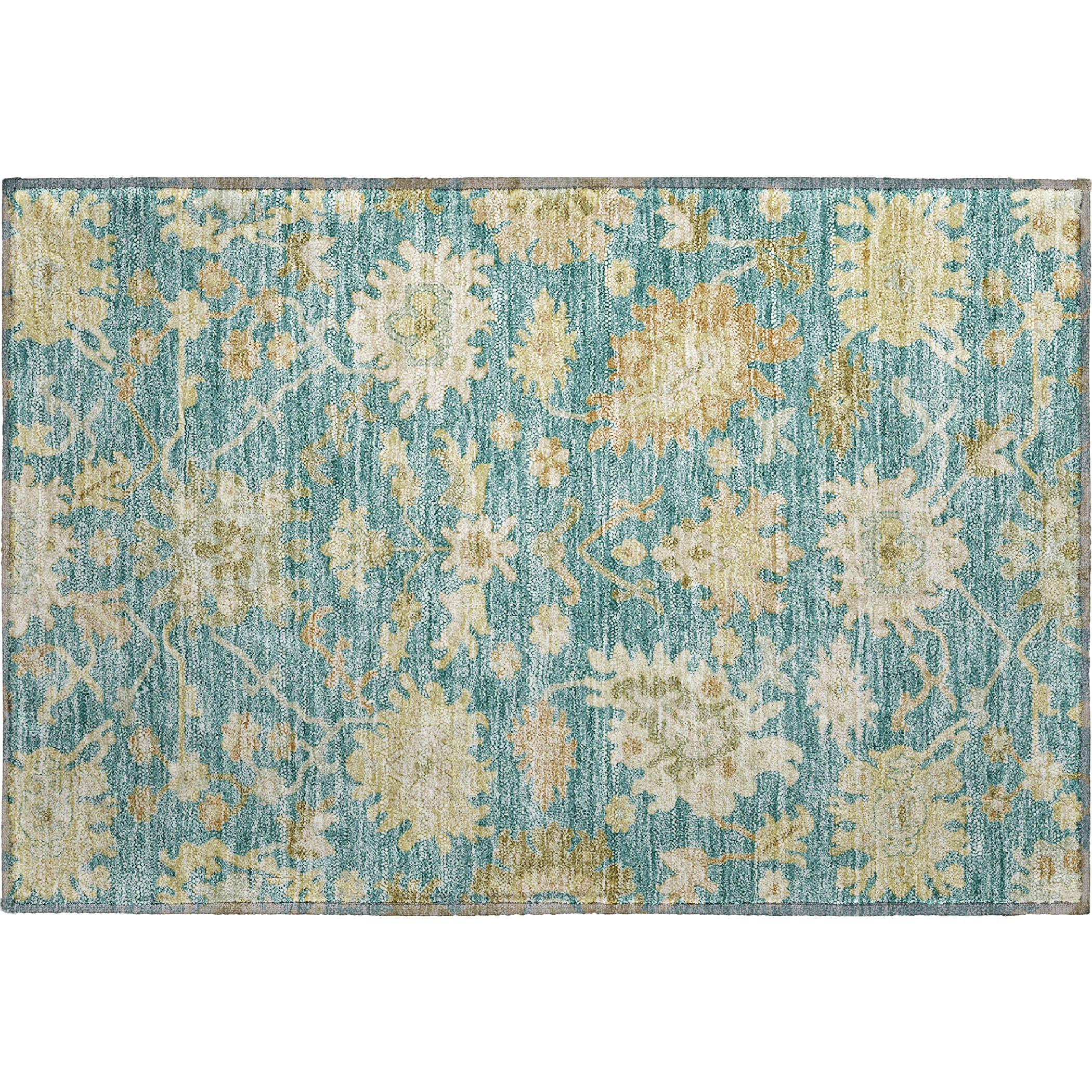 Baku Machine Washable Traditional Teal Rug 1'8" x 2'6" #shape_Rectangle
