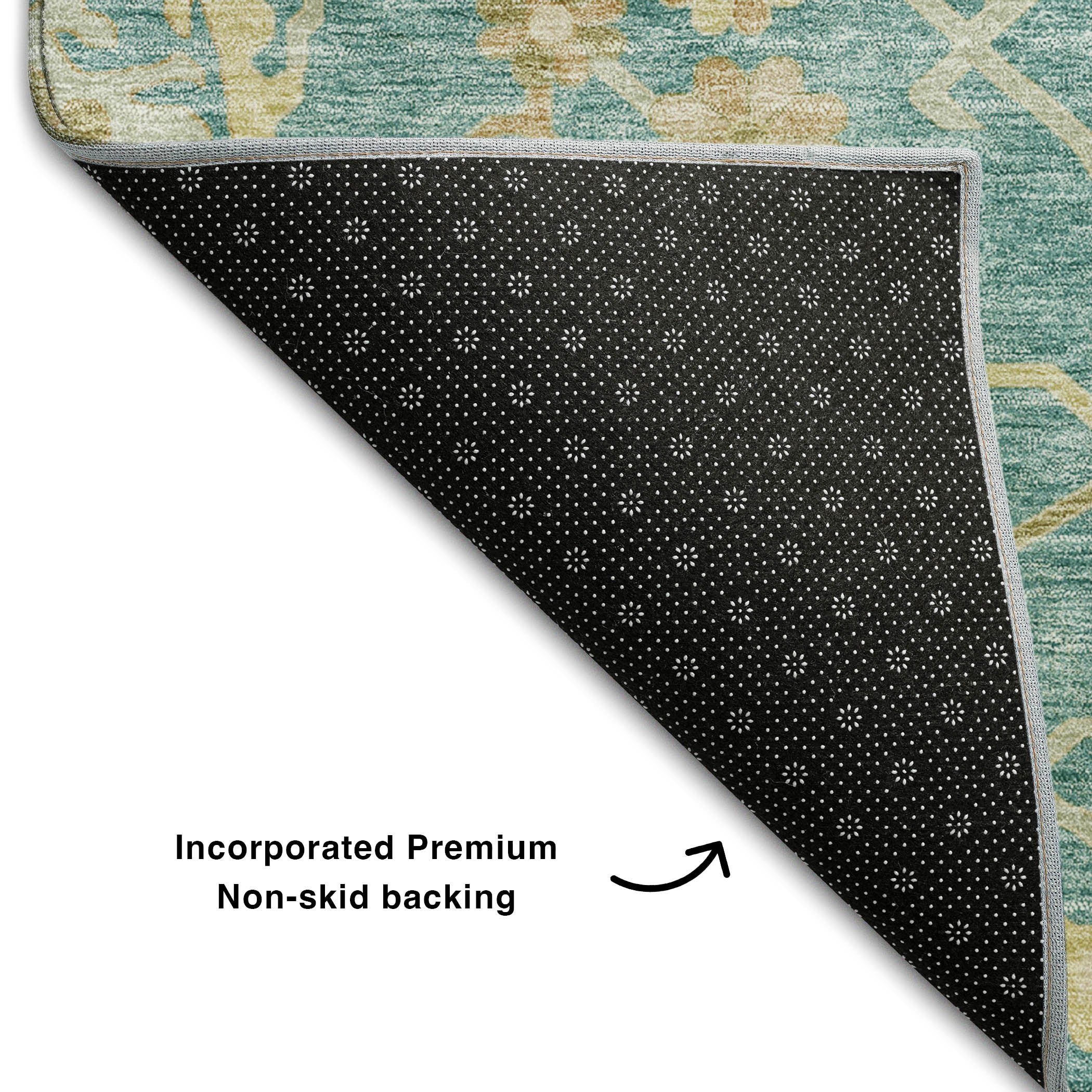 Baku Machine Washable Traditional Teal Rug 1'8" x 2'6" #shape_Rectangle