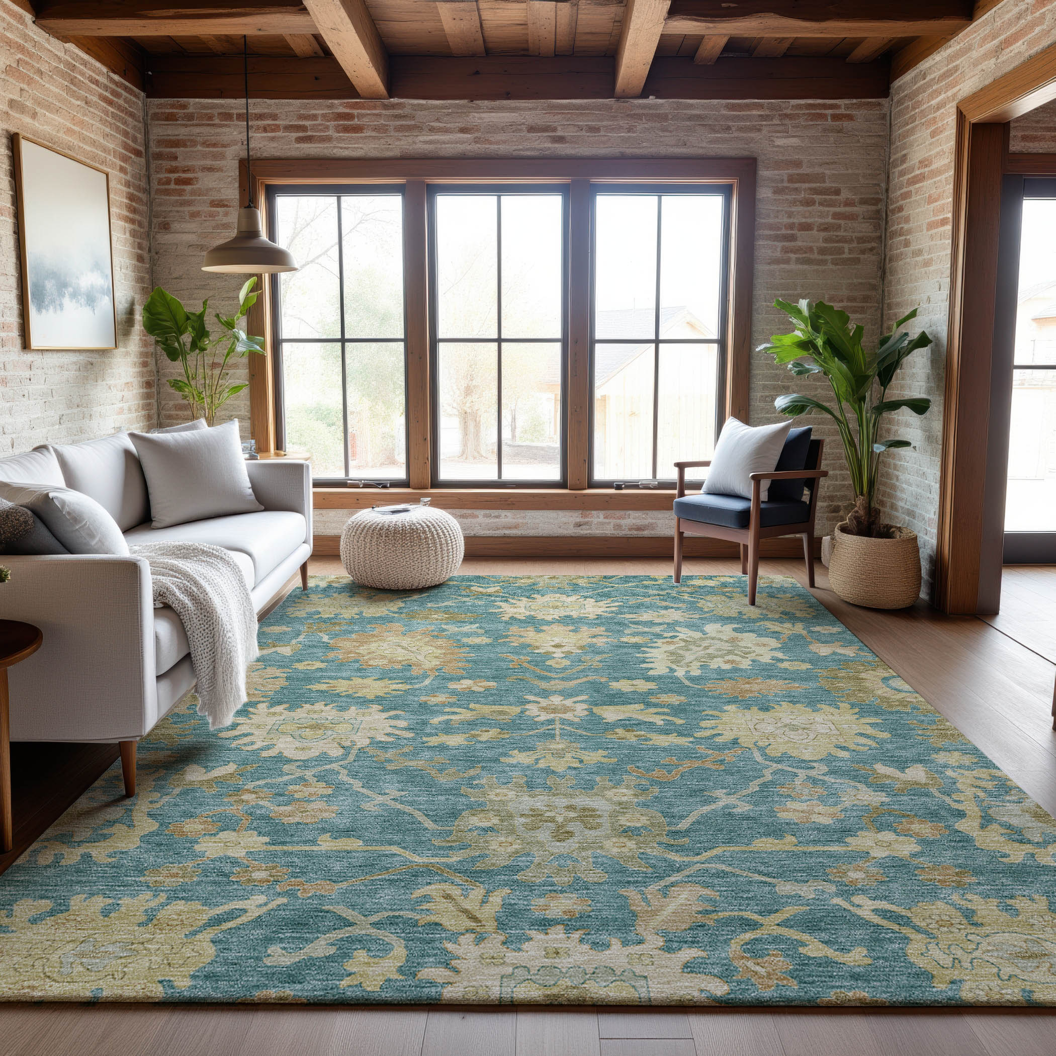Baku Machine Washable Traditional Teal Rug 2'6" x 3'10" #shape_Rectangle