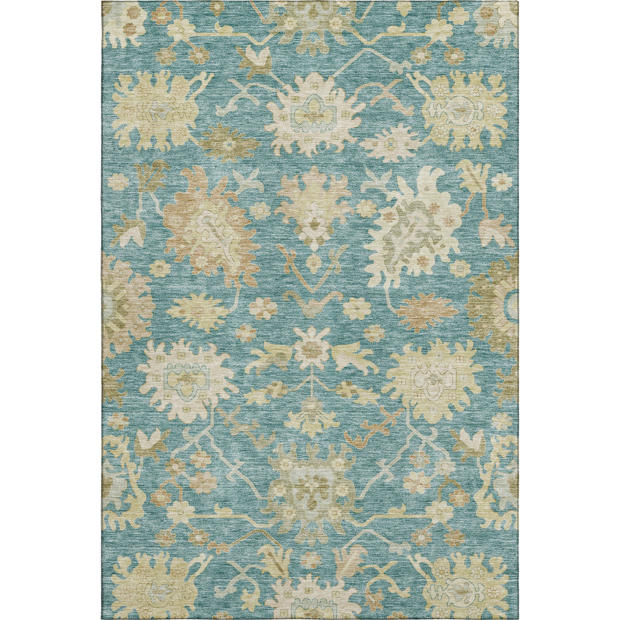 Baku Machine Washable Traditional Teal Rug 2'6" x 3'10" #shape_Rectangle