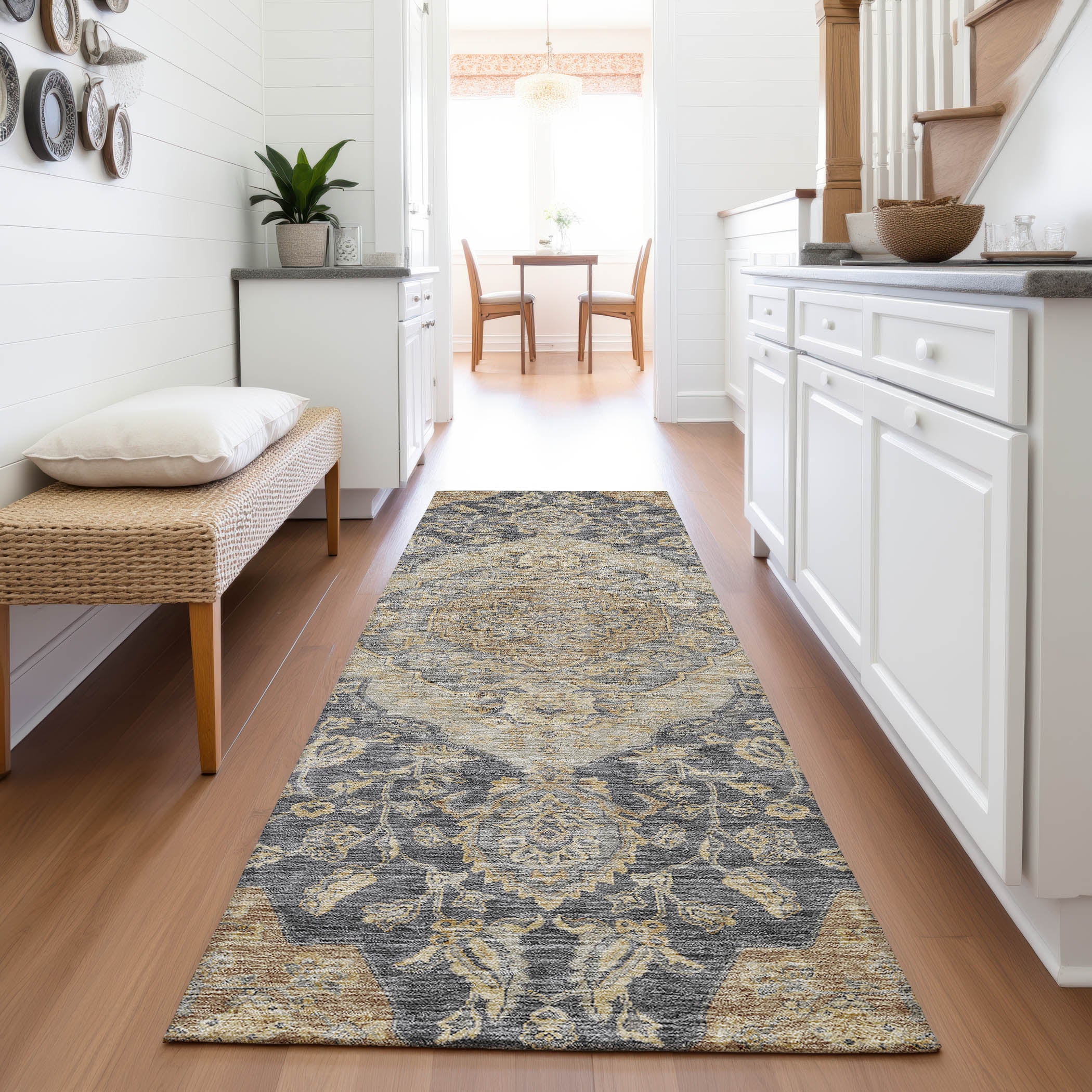 Marrakech Machine Washable Traditional Charcoal Gray Rug 2'3" x 7'6" #shape_Runner