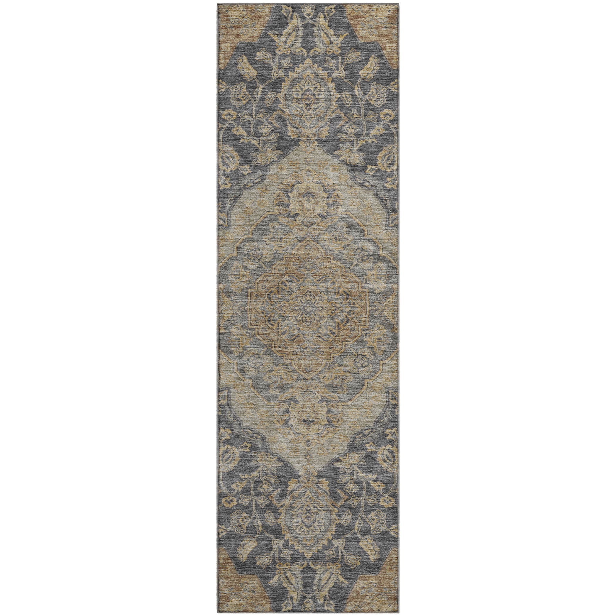 Marrakech Machine Washable Traditional Charcoal Gray Rug 2'3" x 7'6" #shape_Runner