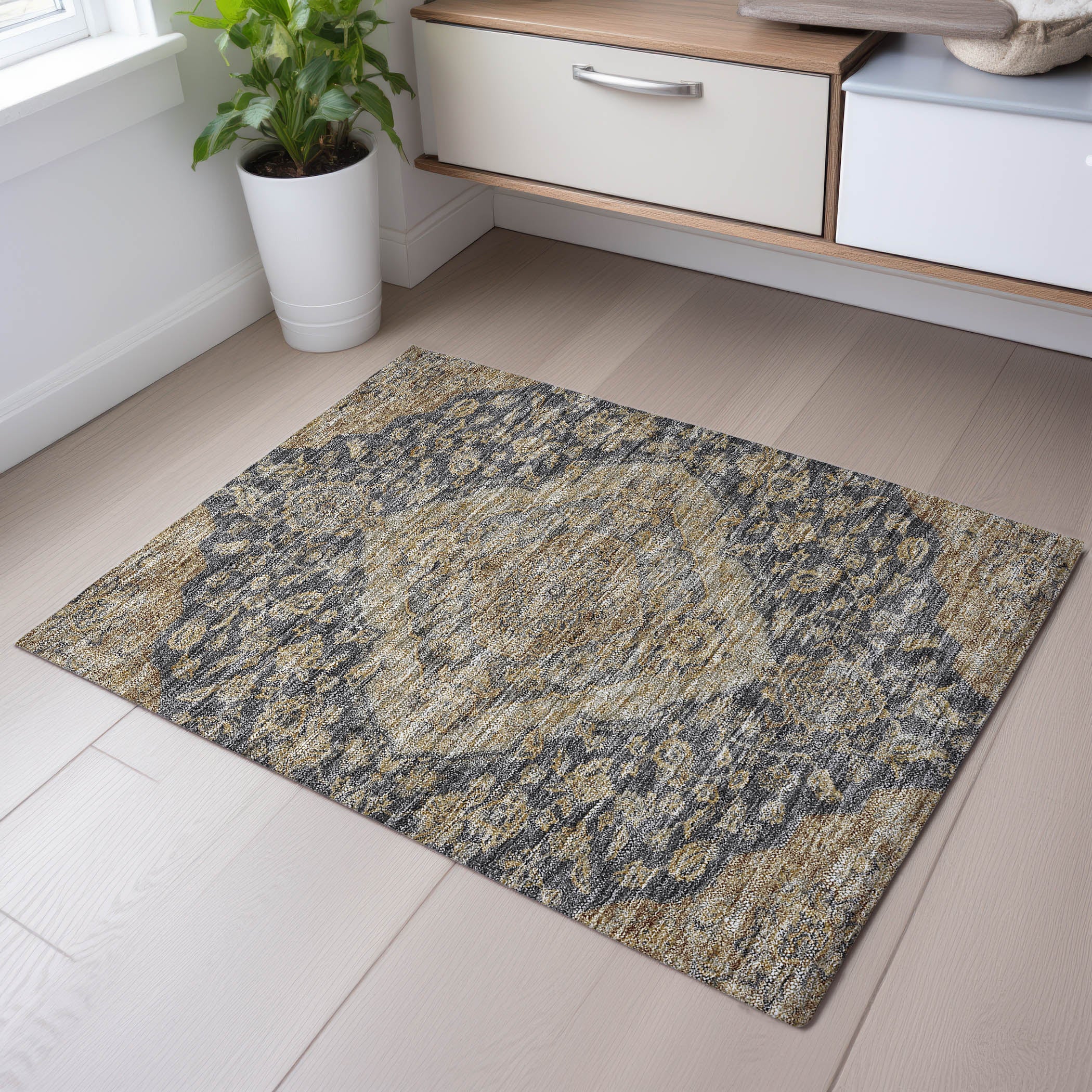 Marrakech Machine Washable Traditional Charcoal Gray Rug 1'8" x 2'6" #shape_Rectangle