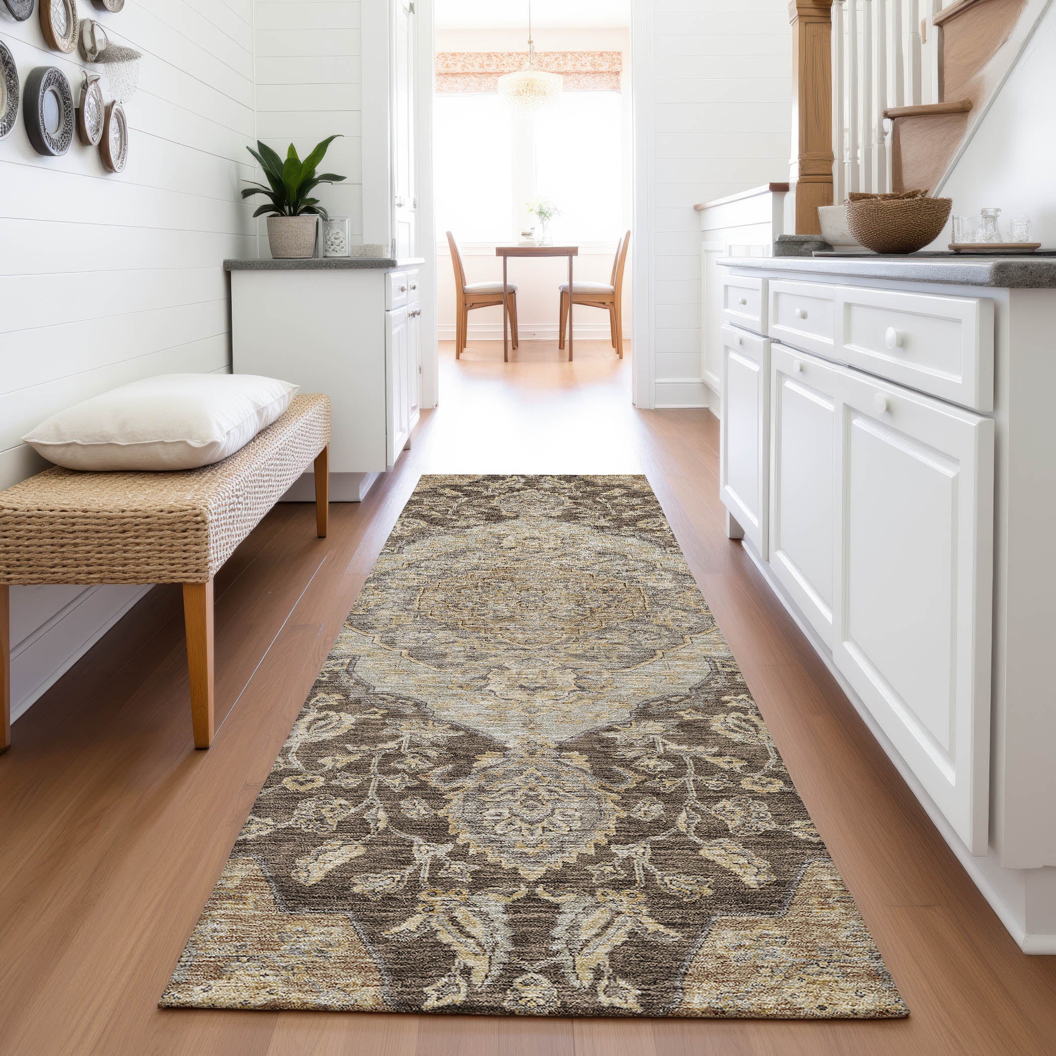 Marrakech Machine Washable Traditional Chocolate Brown Rug 2'3" x 7'6" #shape_Runner
