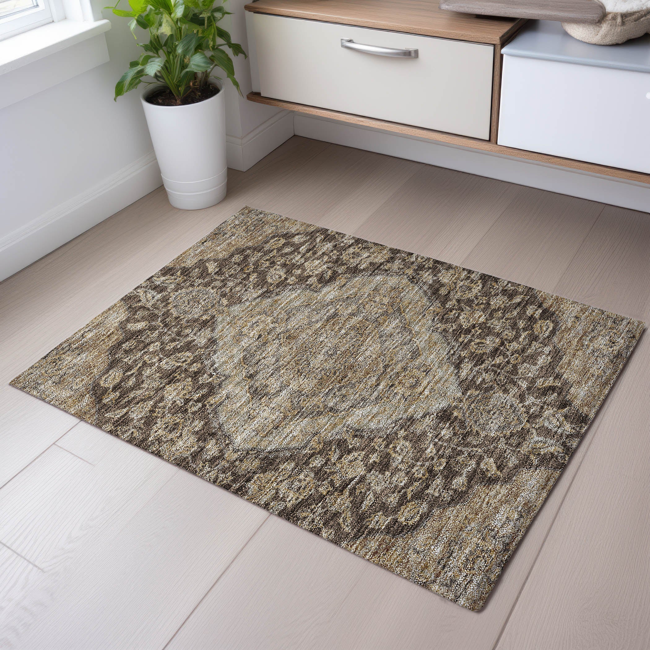 Marrakech Machine Washable Traditional Chocolate Brown Rug 1'8" x 2'6" #shape_Rectangle