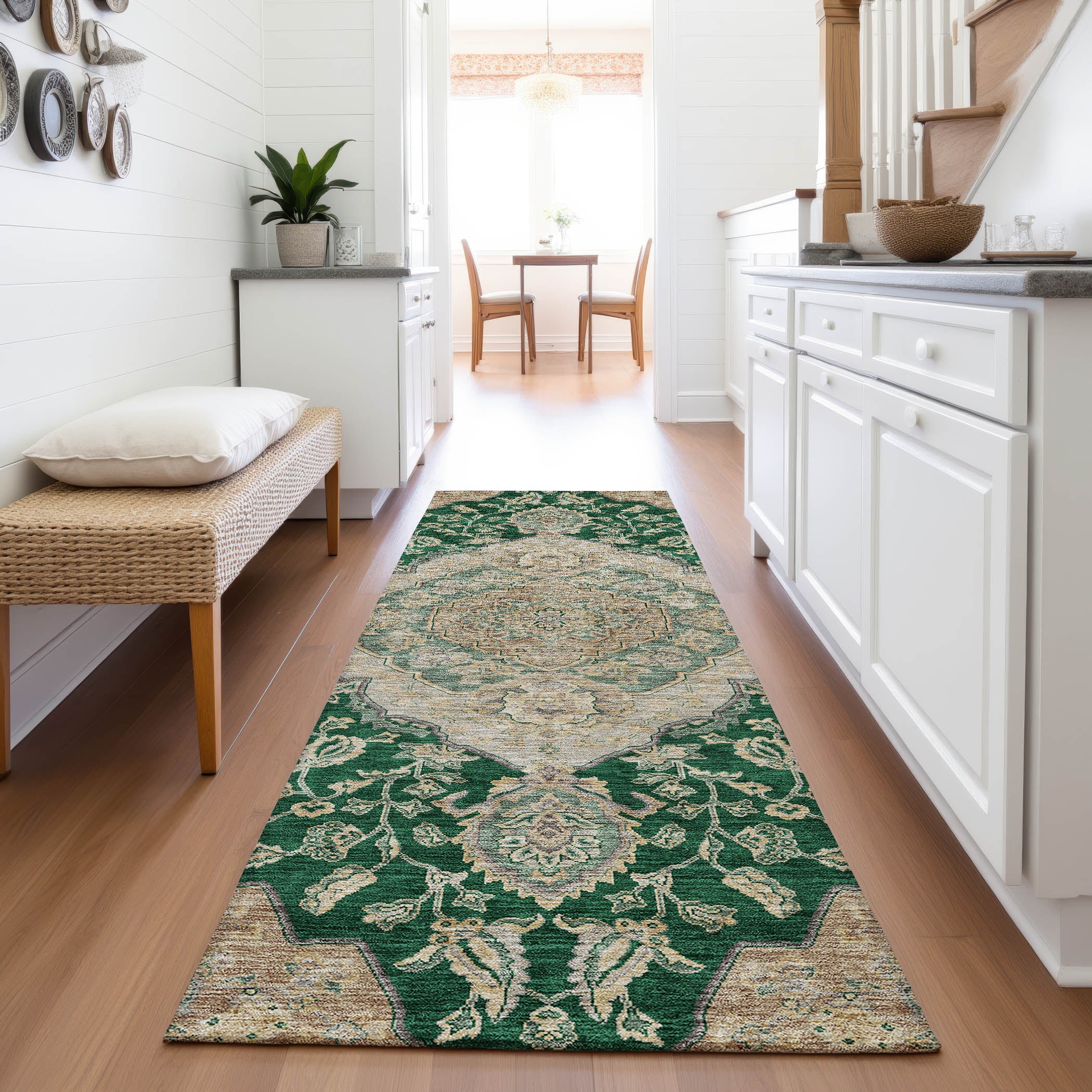 Marrakech Machine Washable Traditional Emerald Green Rug 2'3" x 7'6" #shape_Runner
