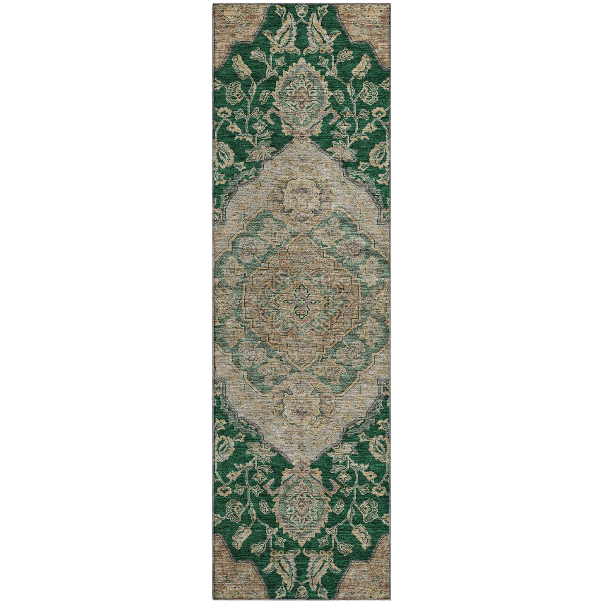 Marrakech Machine Washable Traditional Emerald Green Rug 2'3" x 7'6" #shape_Runner
