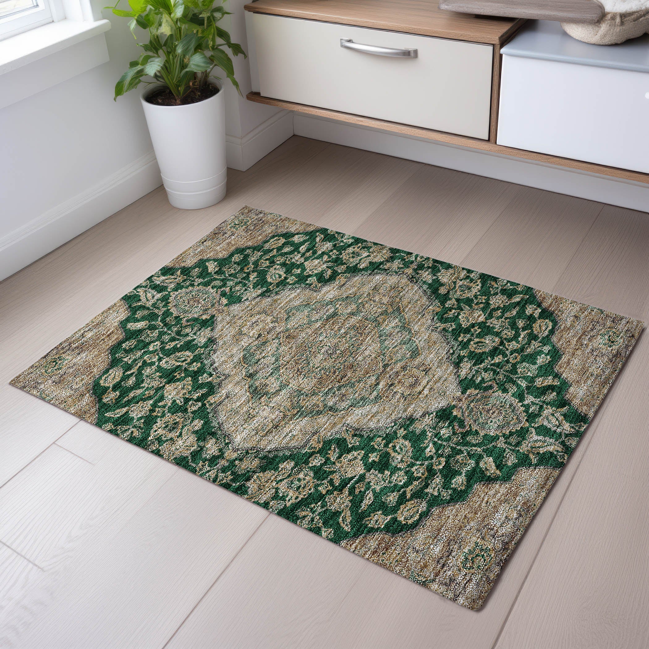 Marrakech Machine Washable Traditional Emerald Green Rug 1'8" x 2'6" #shape_Rectangle