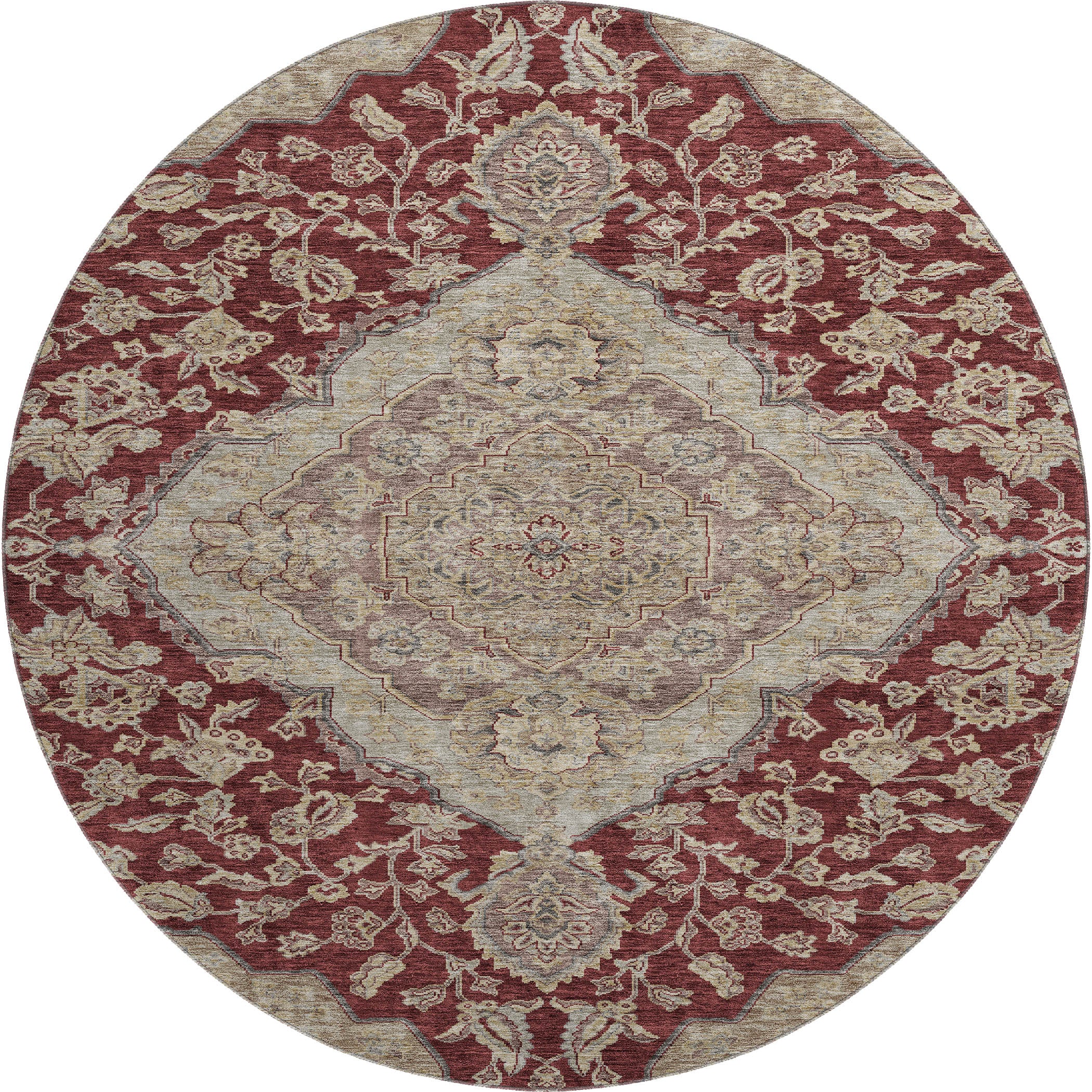 Marrakech Machine Washable Traditional Garnet Red Rug 8' x 8' #shape_Round