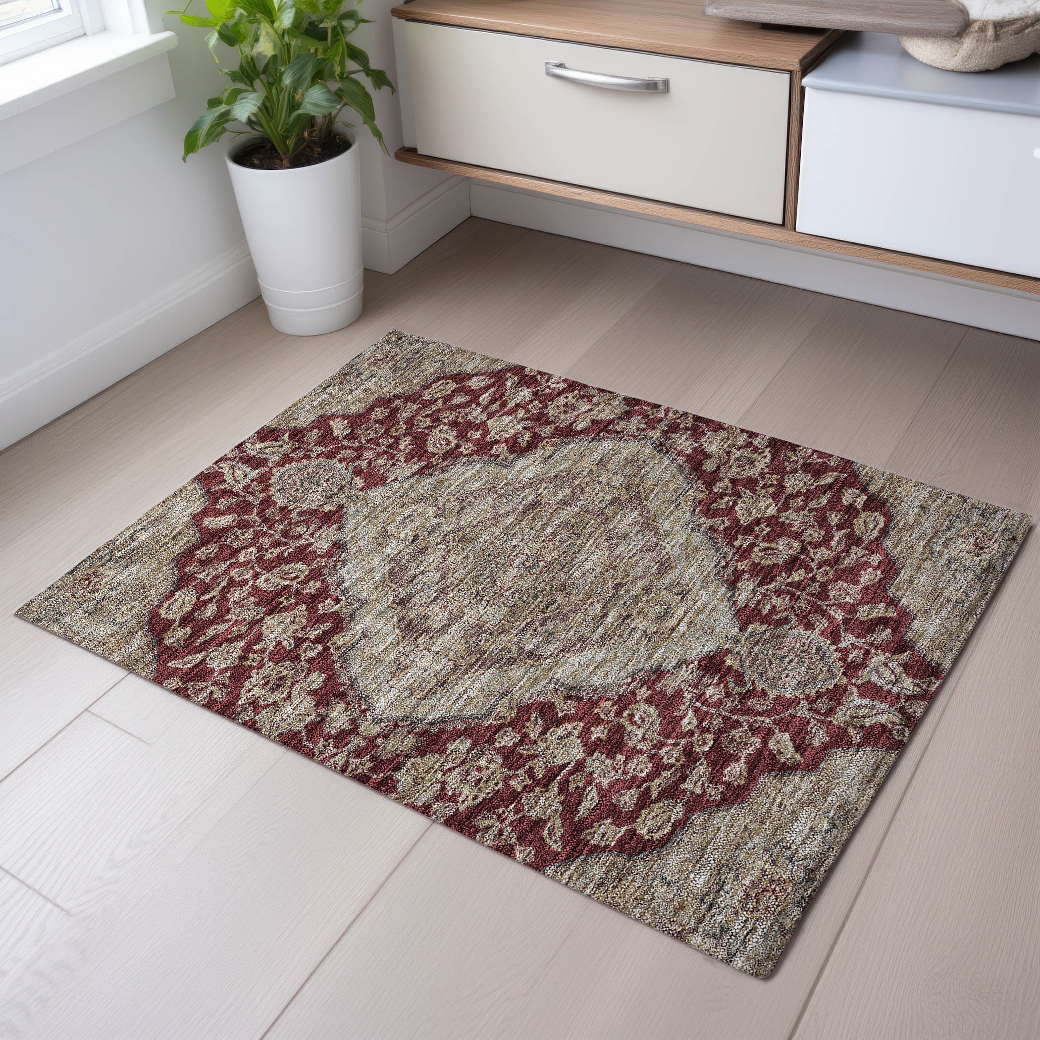 Marrakech Machine Washable Traditional Garnet Red Rug 1'8" x 2'6" #shape_Rectangle