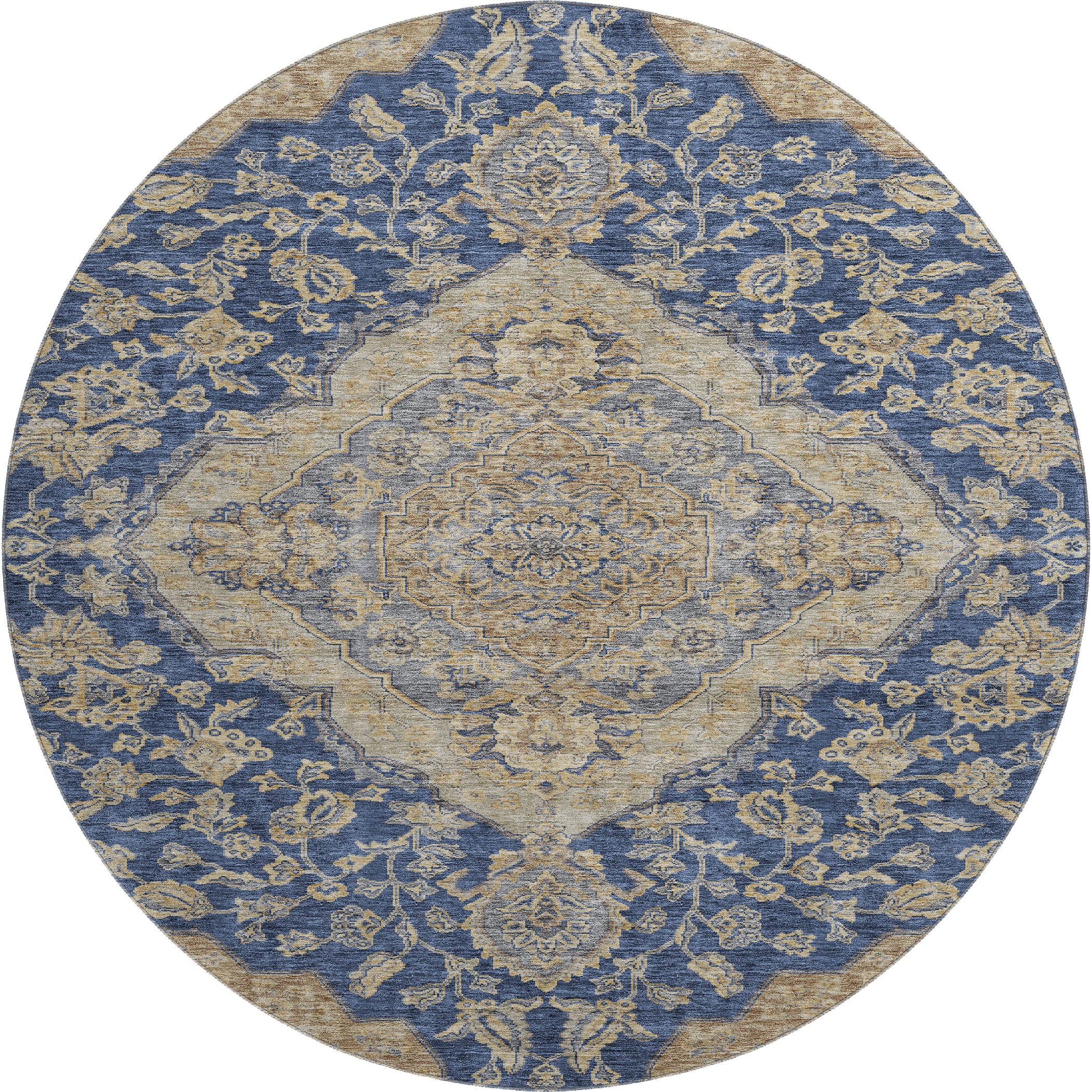 Marrakech Machine Washable Traditional Navy Blue Rug 8' x 8' #shape_Round