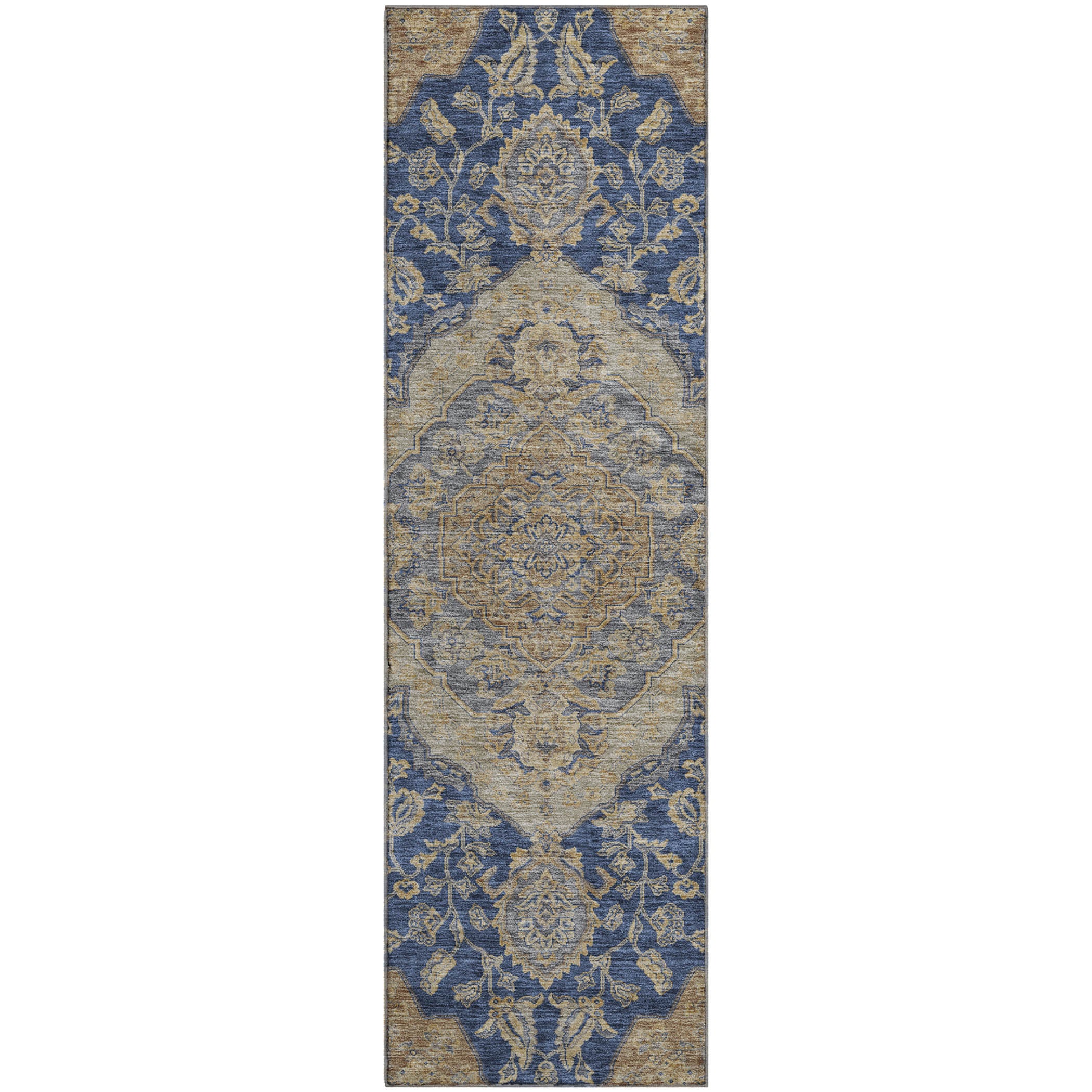 Marrakech Machine Washable Traditional Navy Blue Rug 2'3" x 7'6" #shape_Runner