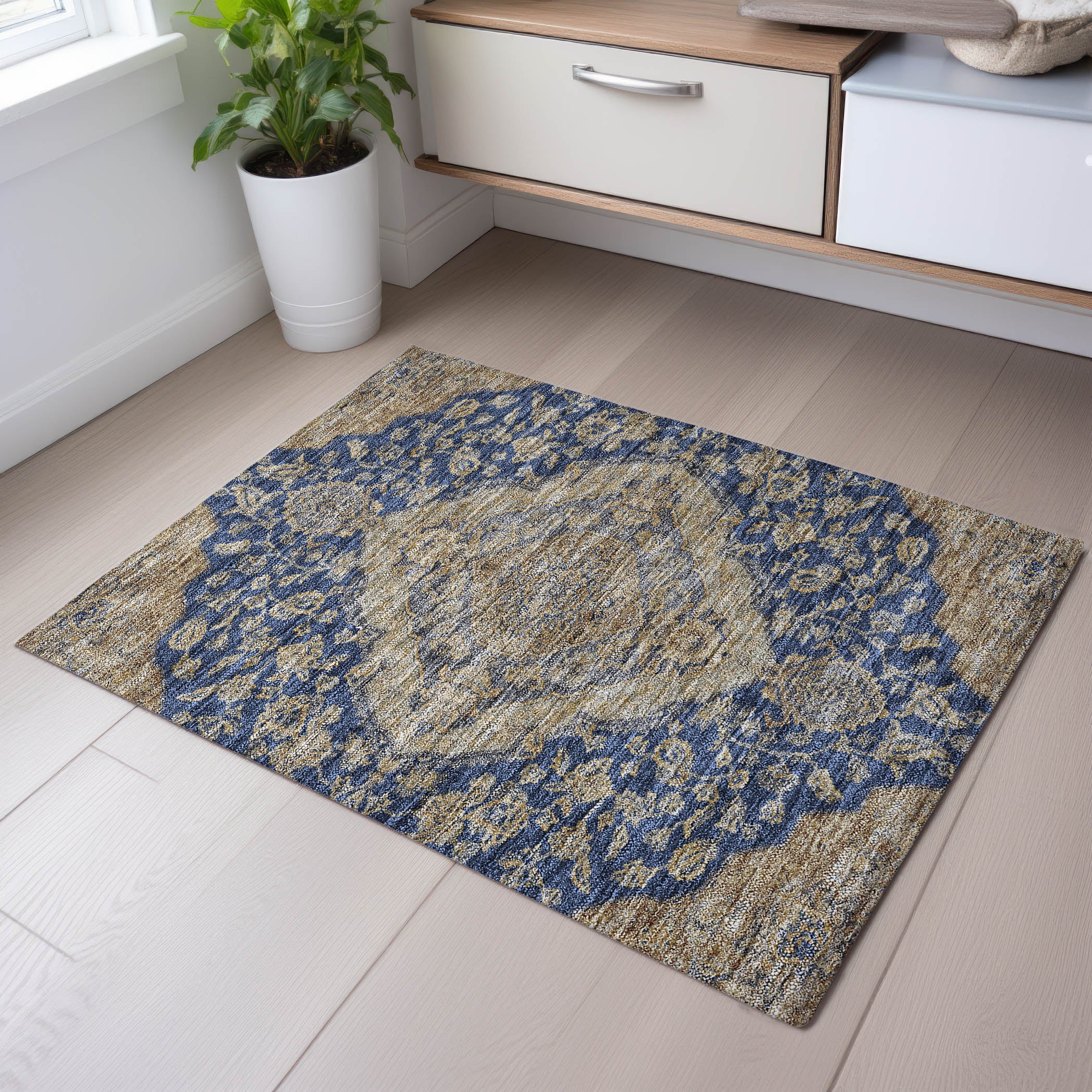 Marrakech Machine Washable Traditional Navy Blue Rug 1'8" x 2'6" #shape_Rectangle