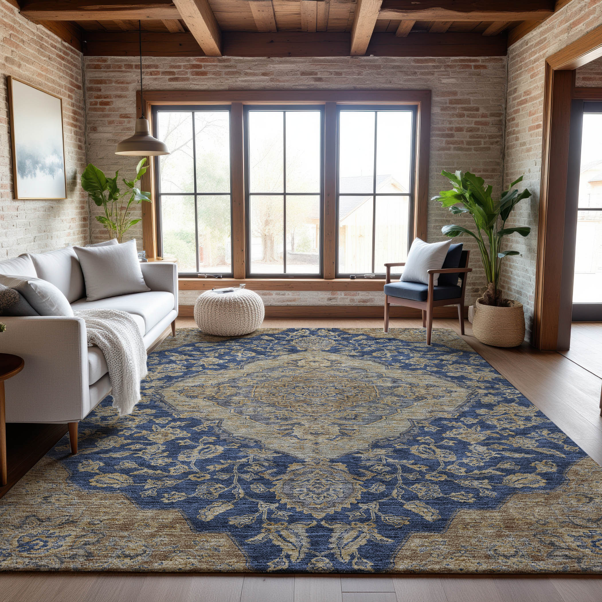 Marrakech Machine Washable Traditional Navy Blue Rug 2'6" x 3'10" #shape_Rectangle