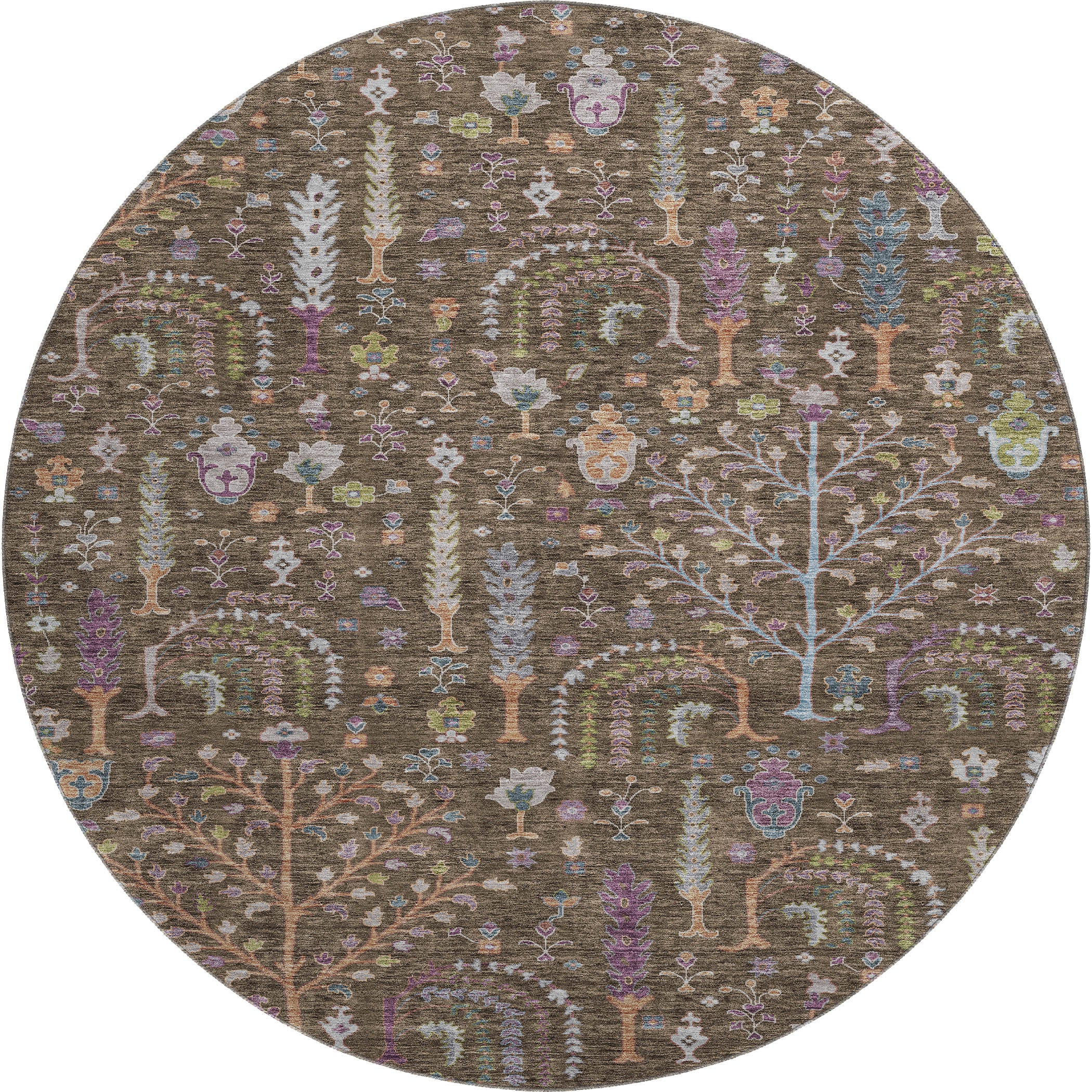Reykjavik Machine Washable Transitional Brown Rug 8' x 8' #shape_Round