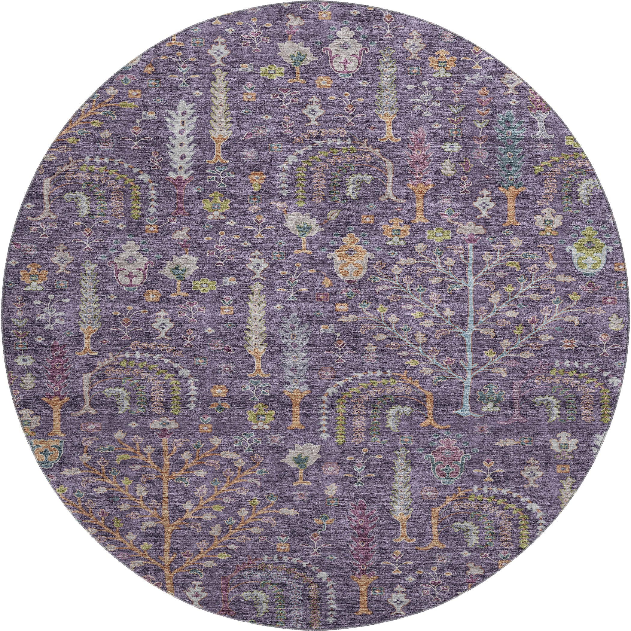 Reykjavik Machine Washable Transitional Eggplant Purple Rug 8' x 8' #shape_Round