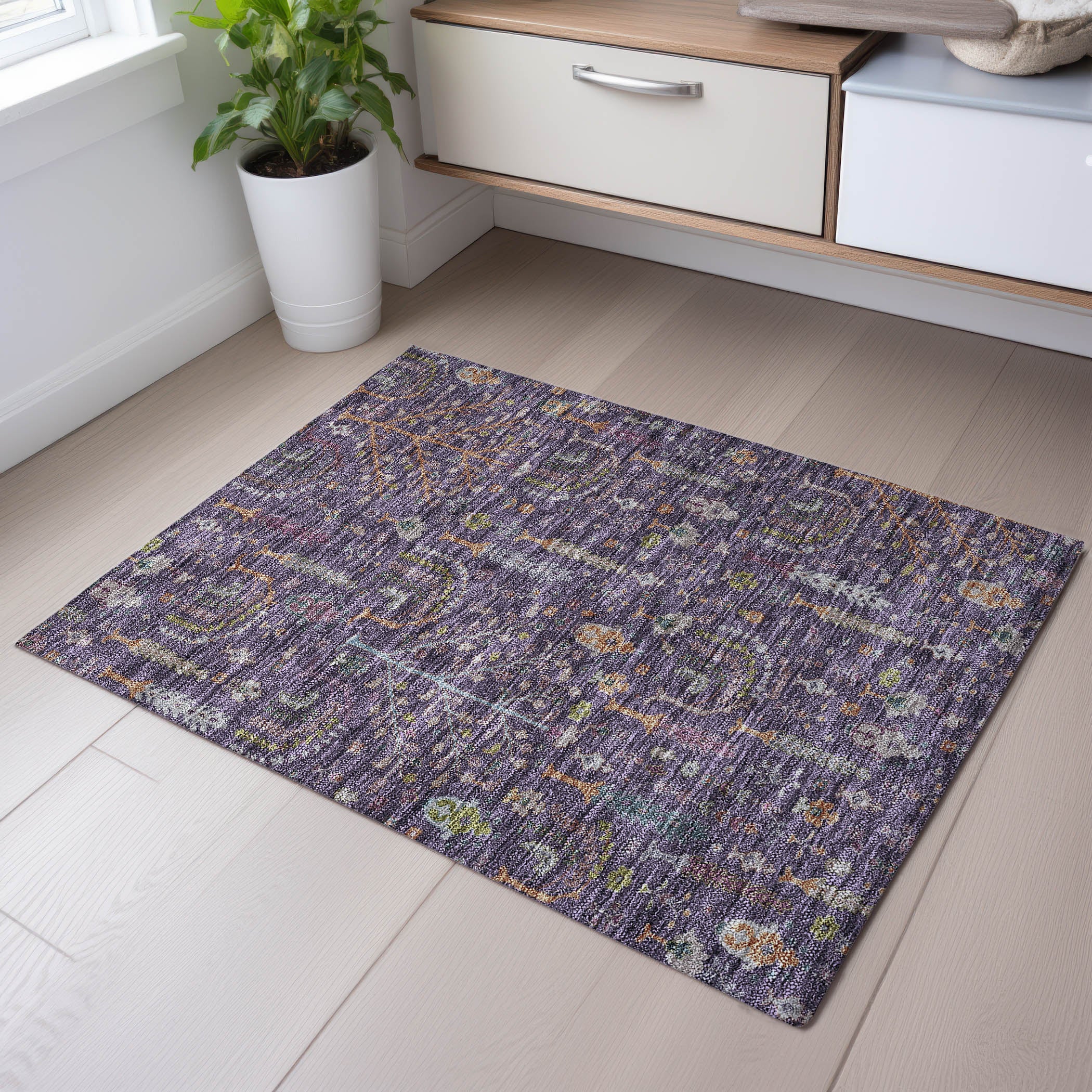 Reykjavik Machine Washable Transitional Eggplant Purple Rug 1'8" x 2'6" #shape_Rectangle