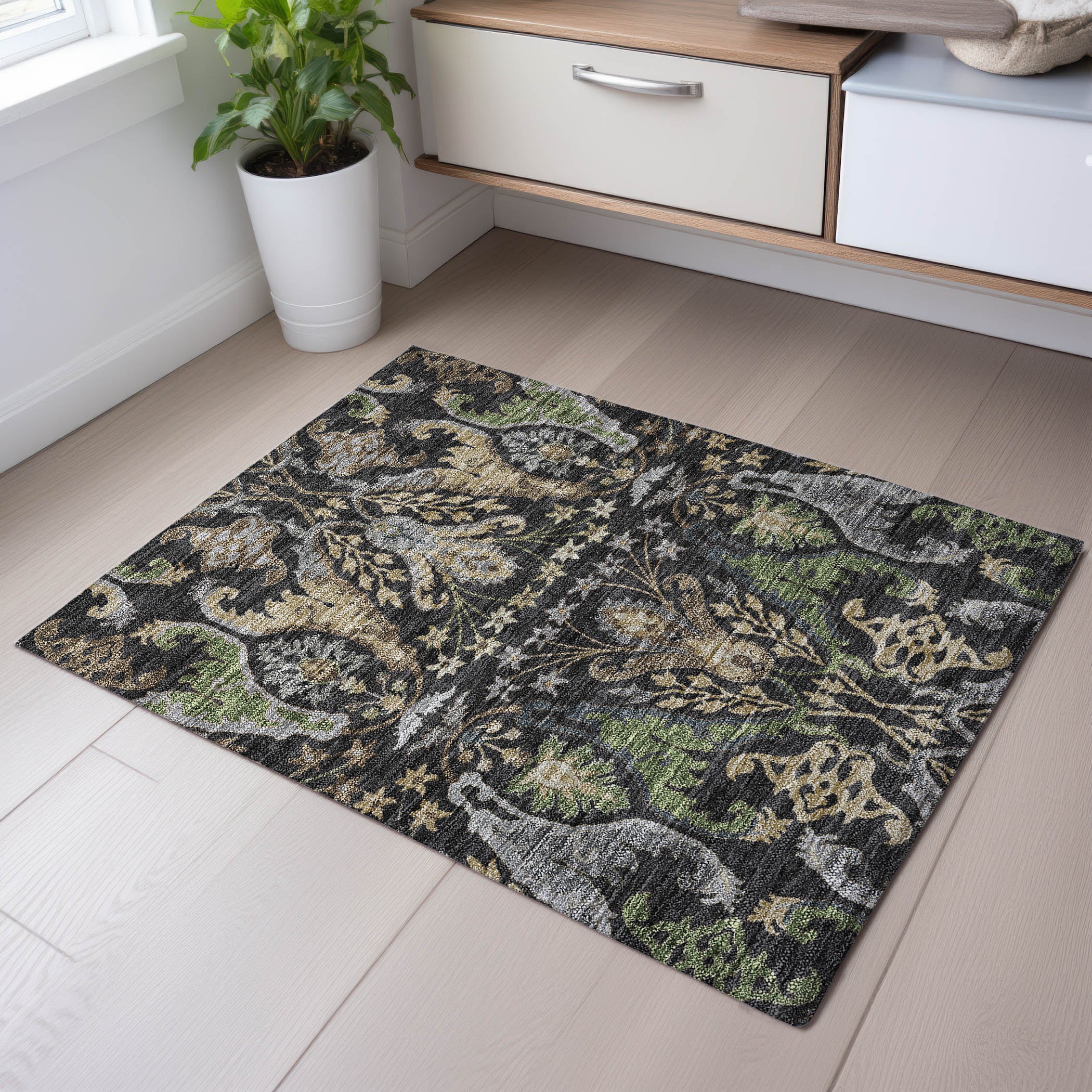 Tallinn Machine Washable Transitional Black Rug 1'8" x 2'6" #shape_Rectangle