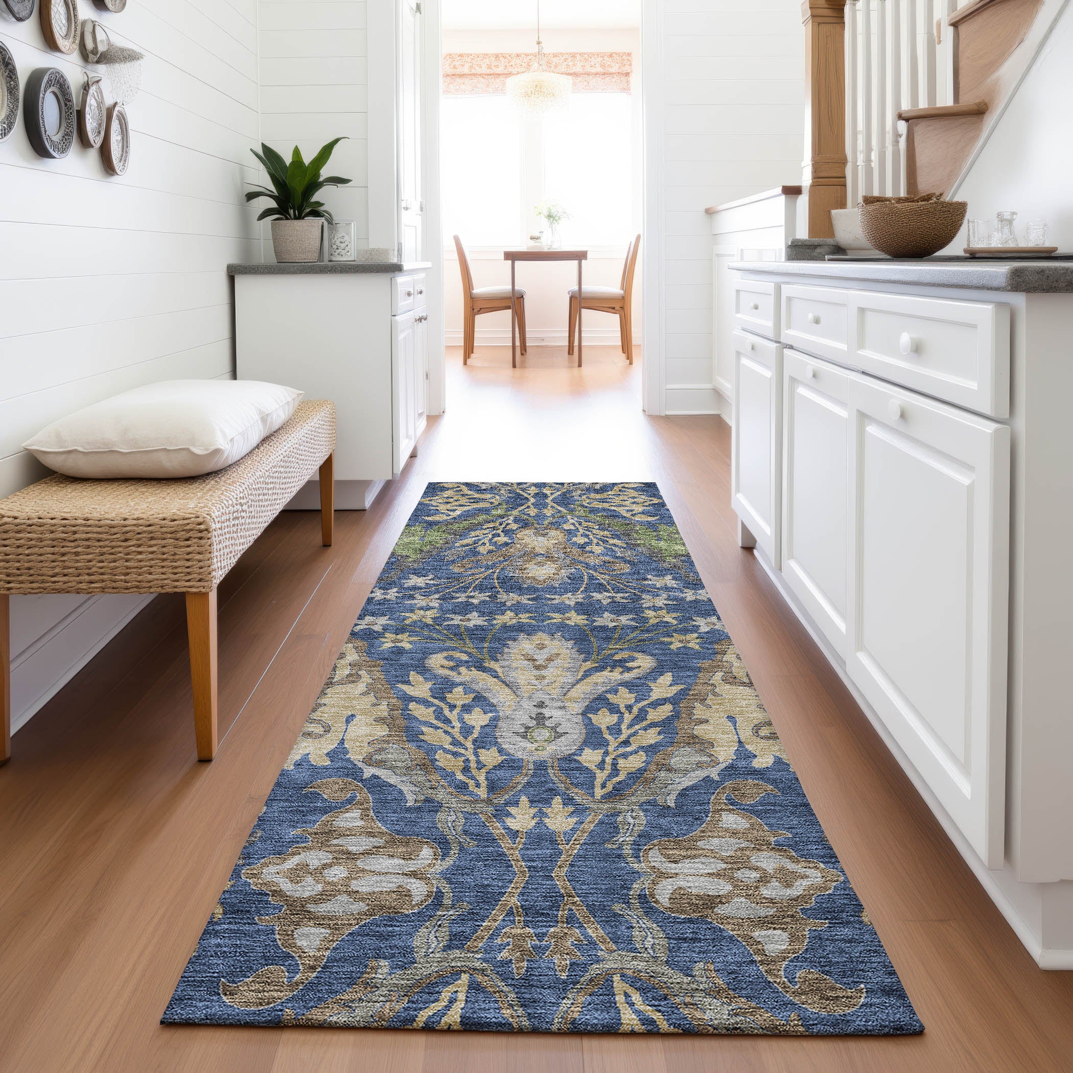 Tallinn Machine Washable Transitional Navy Blue Rug 2'3" x 7'6" #shape_Runner