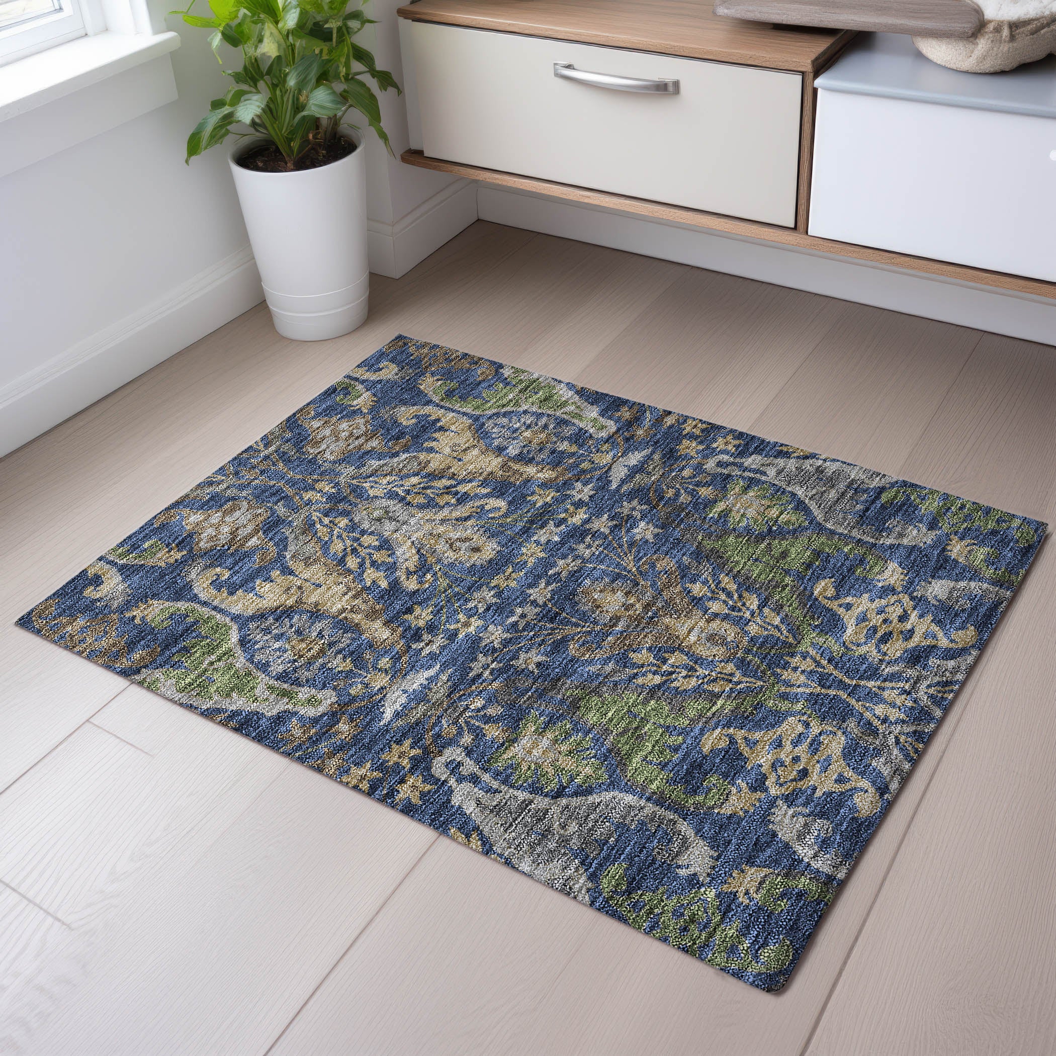 Tallinn Machine Washable Transitional Navy Blue Rug 1'8" x 2'6" #shape_Rectangle