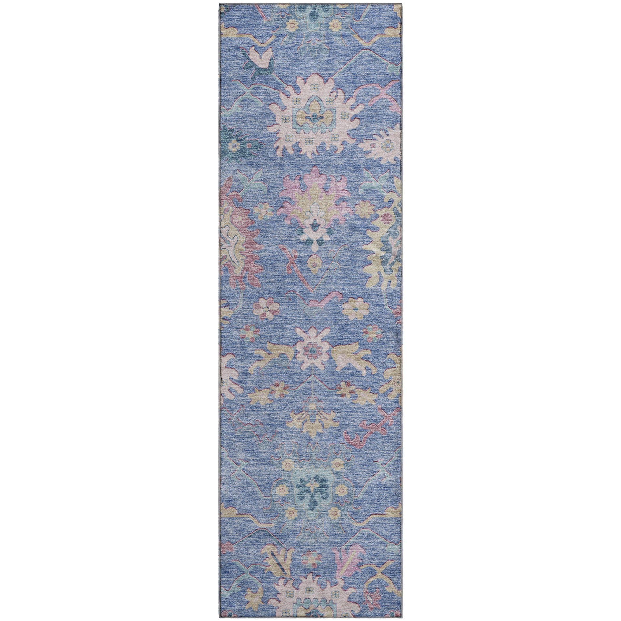 Porto Machine Washable Transitional Blue Rug 2'3" x 7'6" #shape_Runner