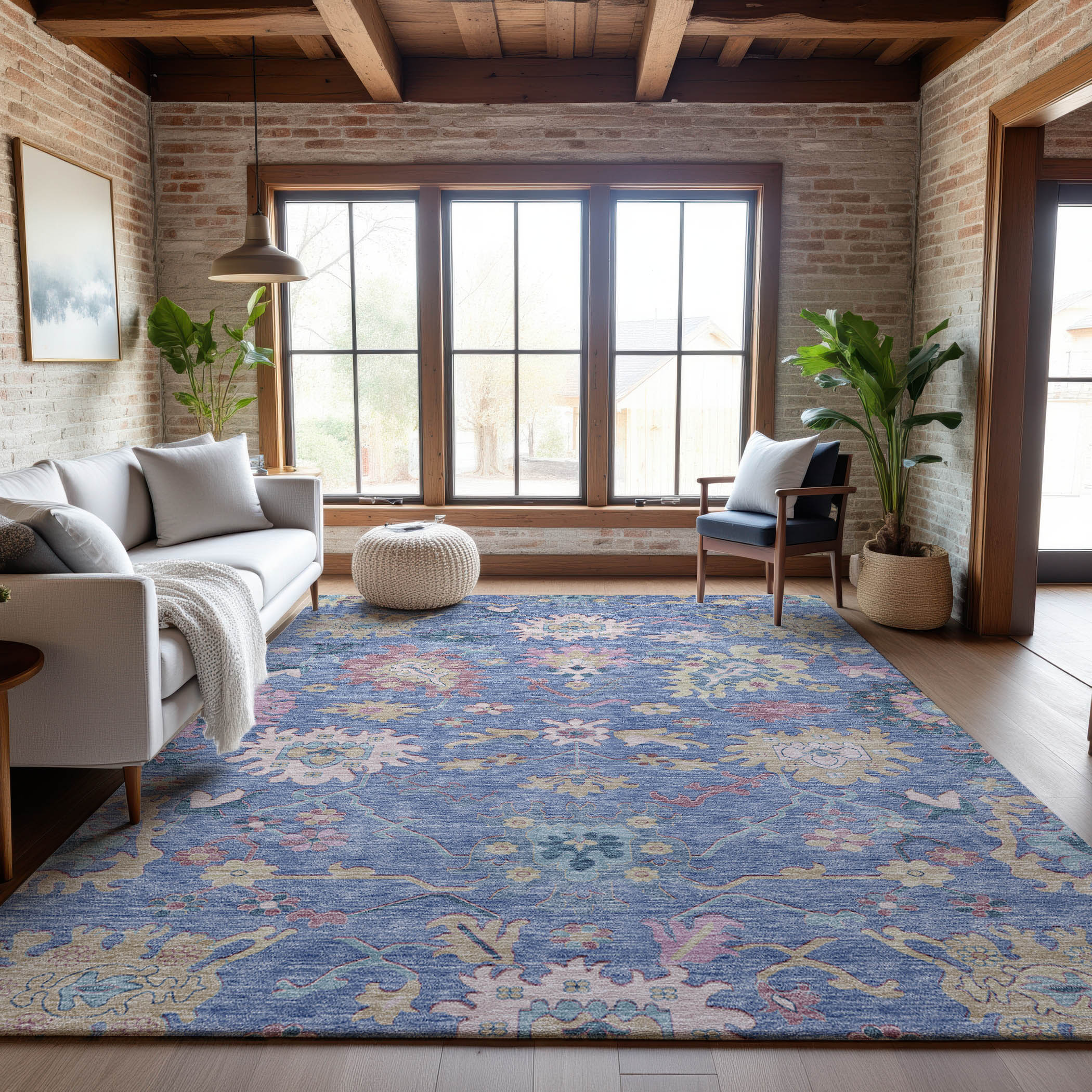 Porto Machine Washable Transitional Blue Rug 2'6" x 3'10" #shape_Rectangle