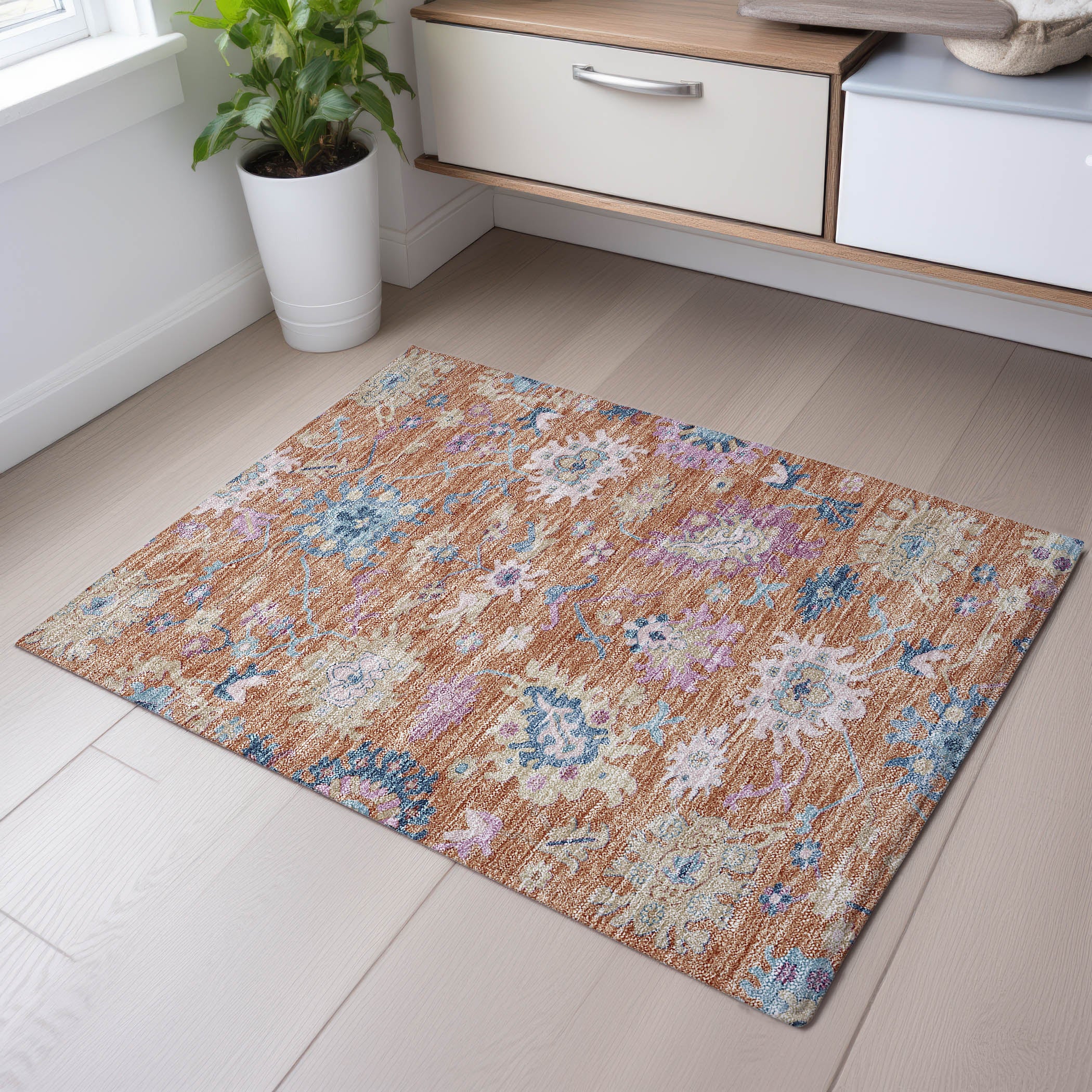 Porto Machine Washable Transitional Orange Rug 1'8" x 2'6" #shape_Rectangle