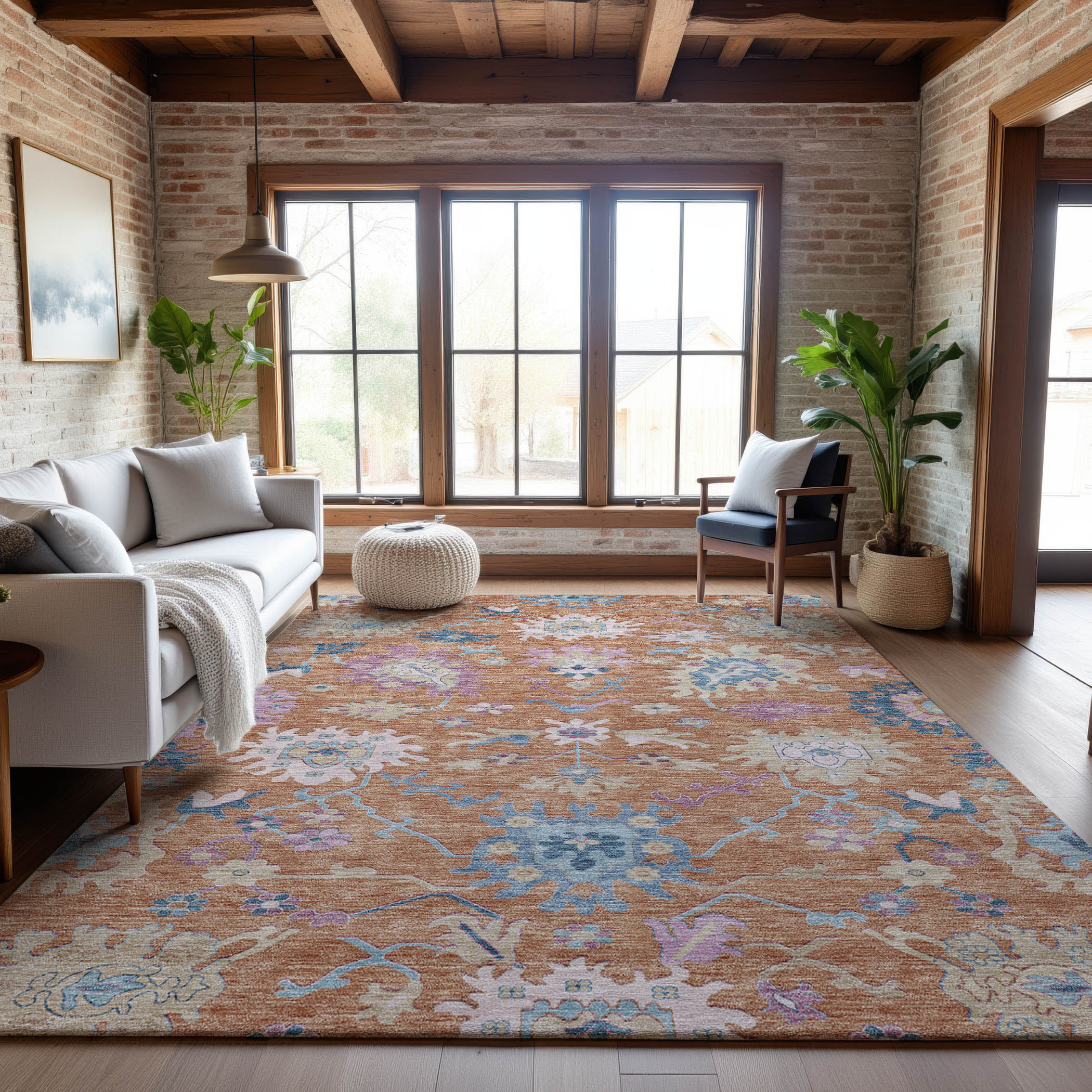 Porto Machine Washable Transitional Orange Rug 2'6" x 3'10" #shape_Rectangle