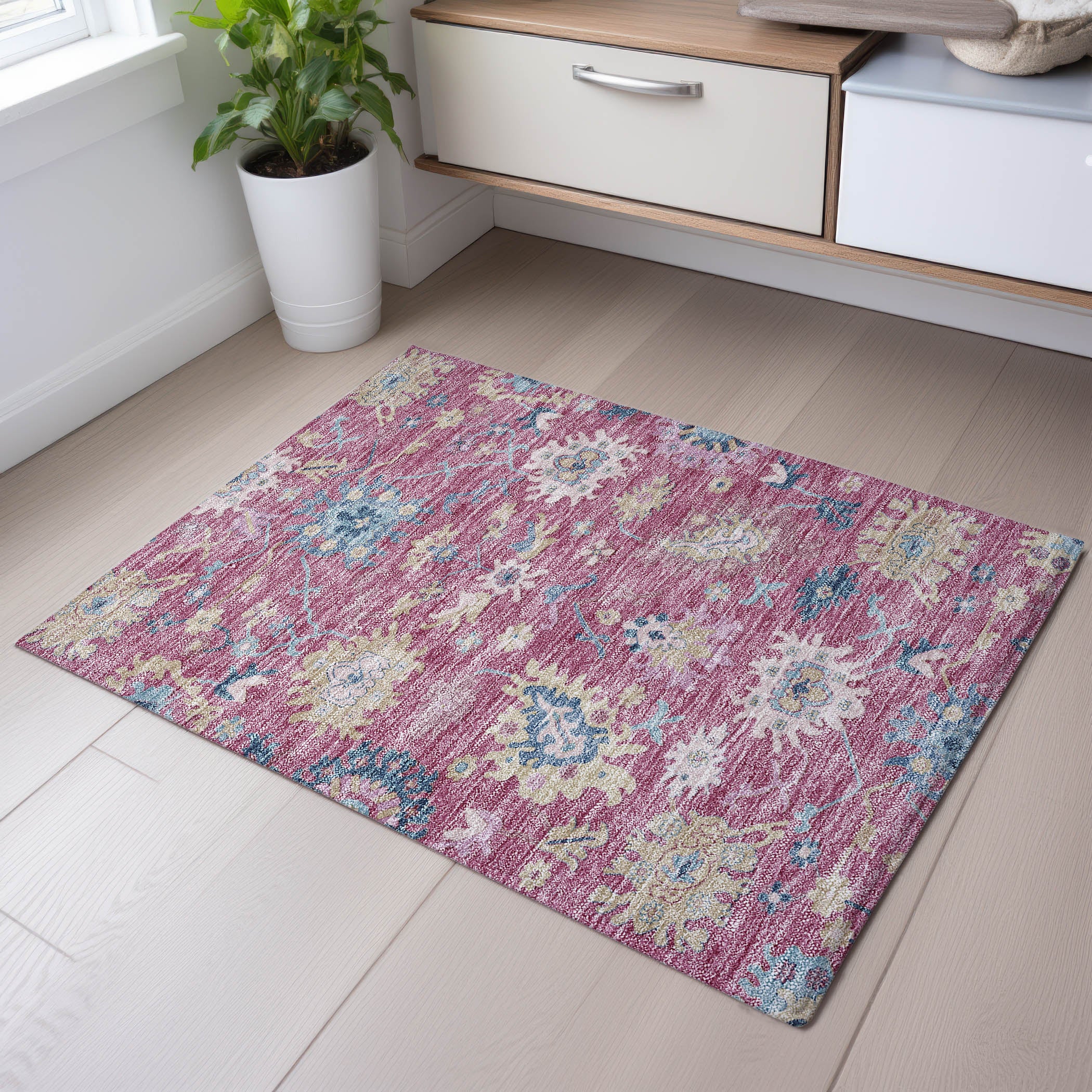 Porto Machine Washable Transitional Pink Rug 1'8" x 2'6" #shape_Rectangle